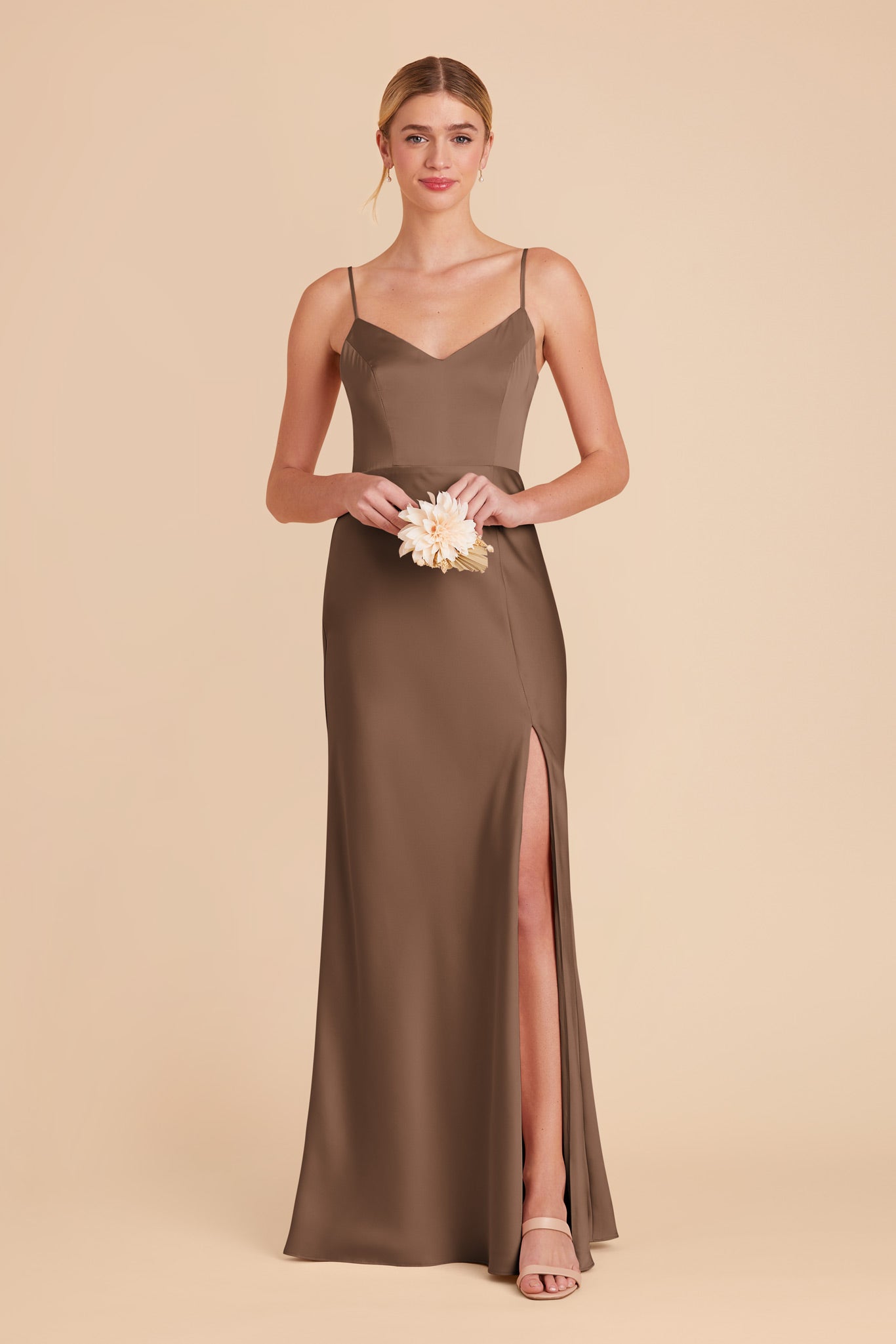 Mocha Jay Matte Satin Dress by Birdy Grey