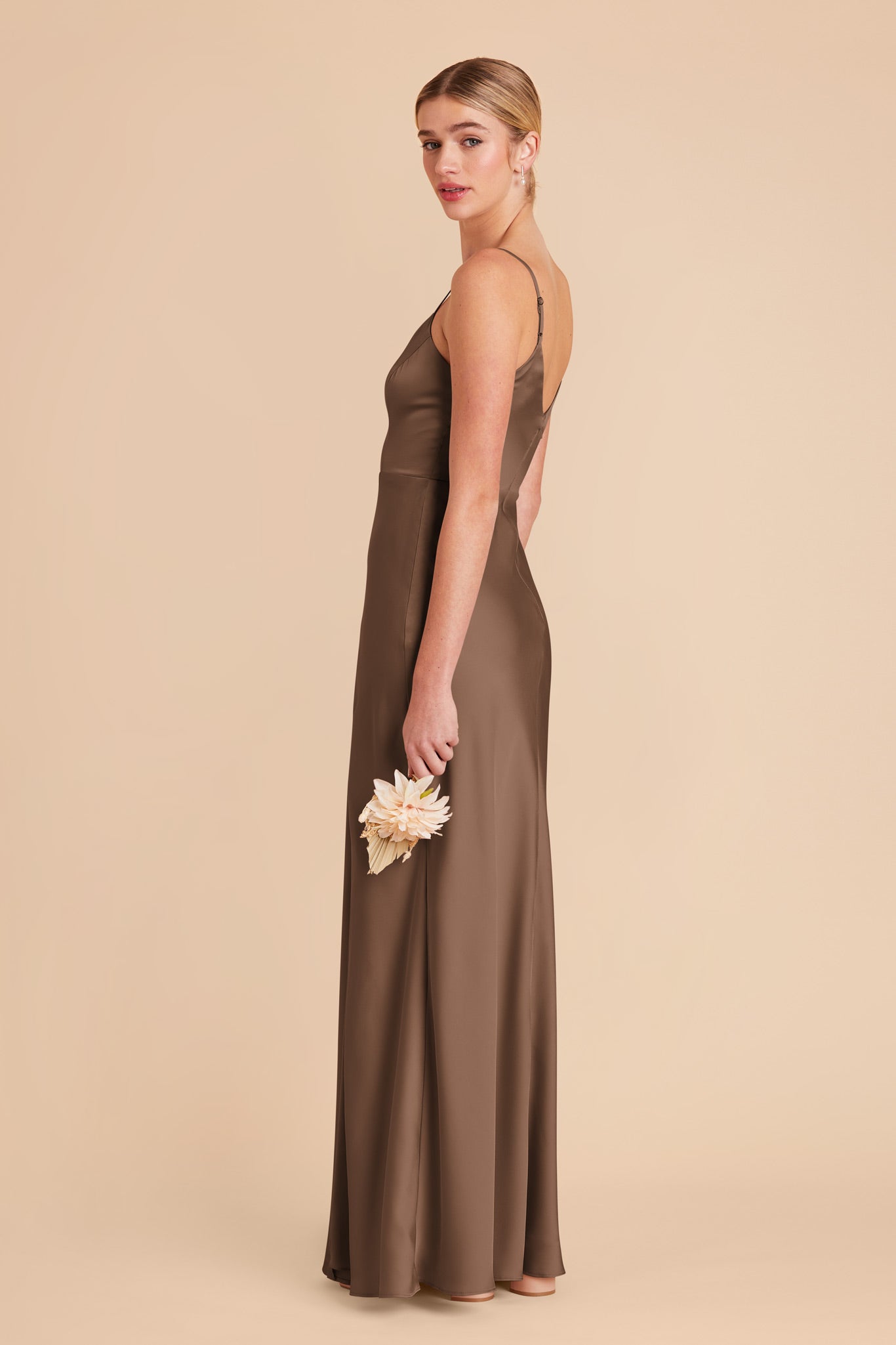 Mocha Jay Matte Satin Dress by Birdy Grey