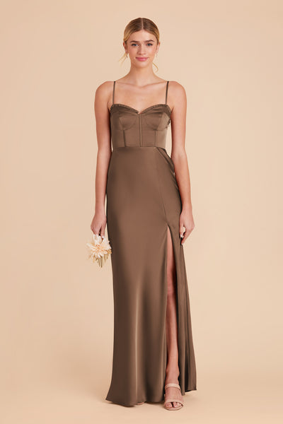 Mocha Jessica Matte Satin Dress by Birdy Grey