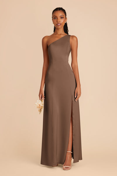 Mocha Kira Matte Satin Dress by Birdy Grey