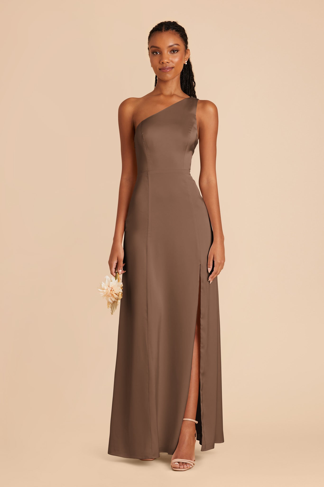 Mocha Kira Matte Satin Dress by Birdy Grey