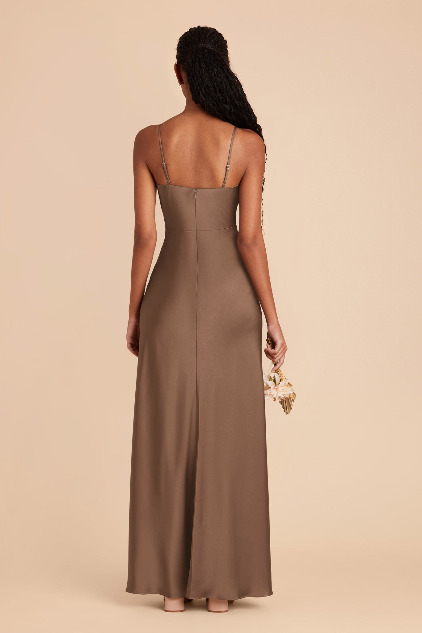 Mocha Lisa Long Matte Satin Dress by Birdy Grey