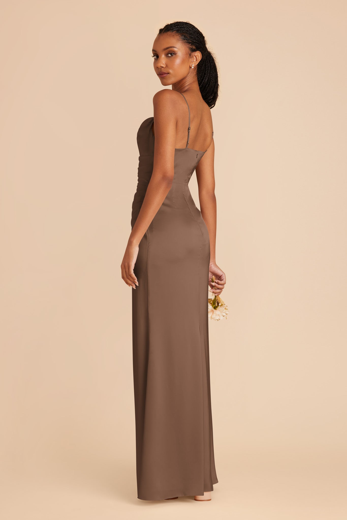 Mocha Lydia Matte Satin Dress by Birdy Grey