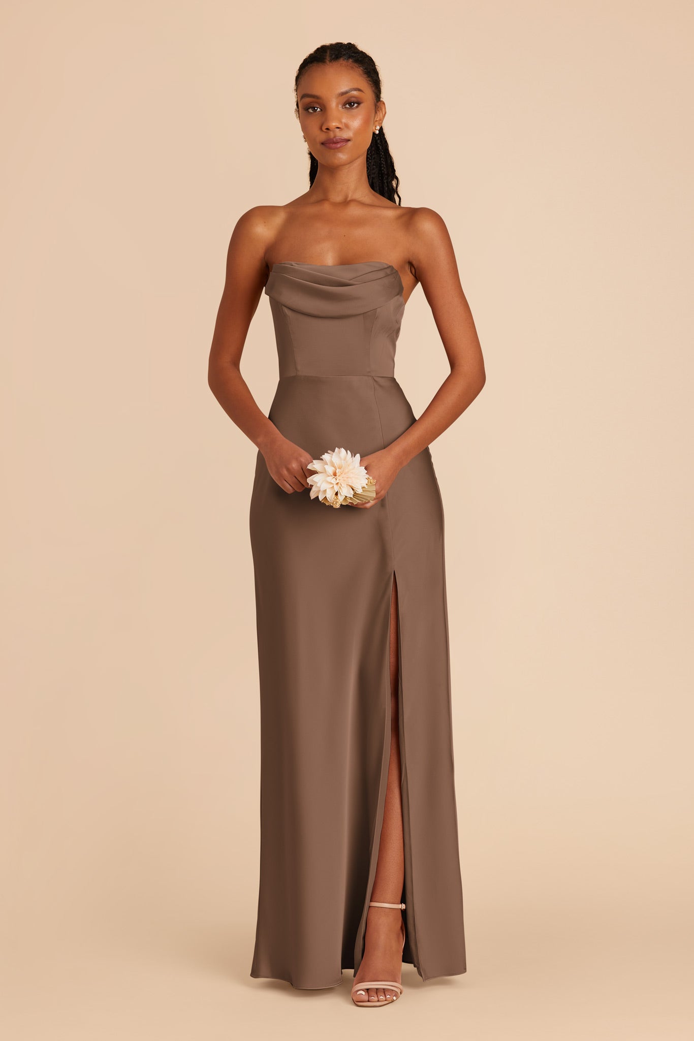 Mocha Mia Convertible Matte Satin Dress by Birdy Grey