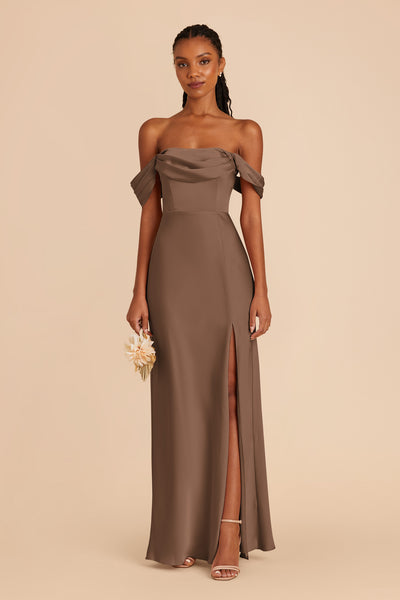 Mocha Mia Convertible Matte Satin Dress by Birdy Grey