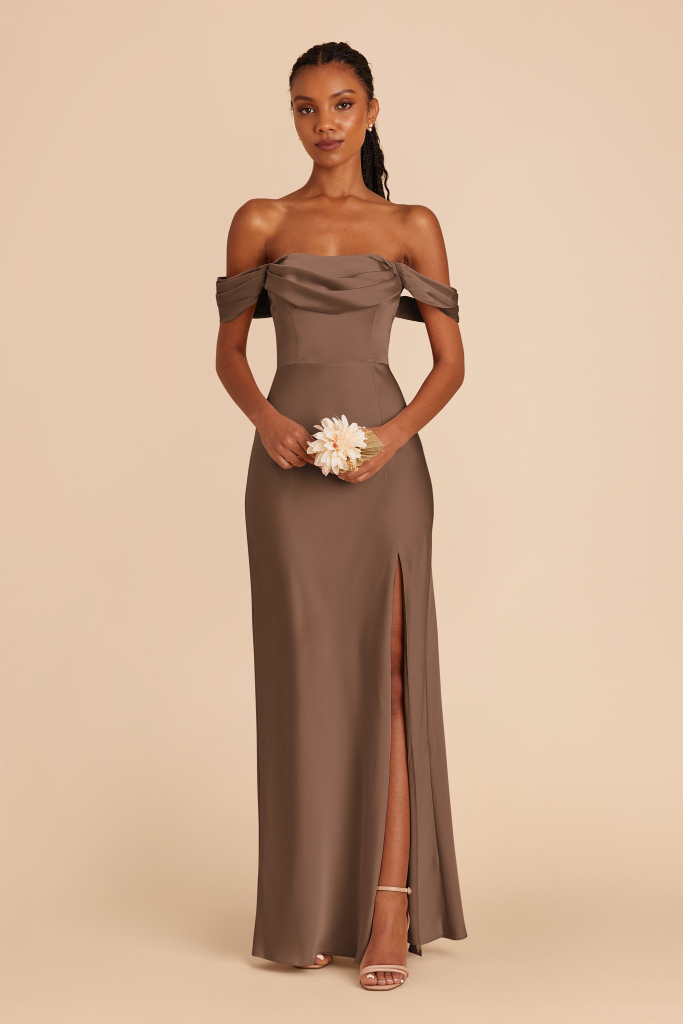 Mocha Mia Convertible Matte Satin Dress by Birdy Grey