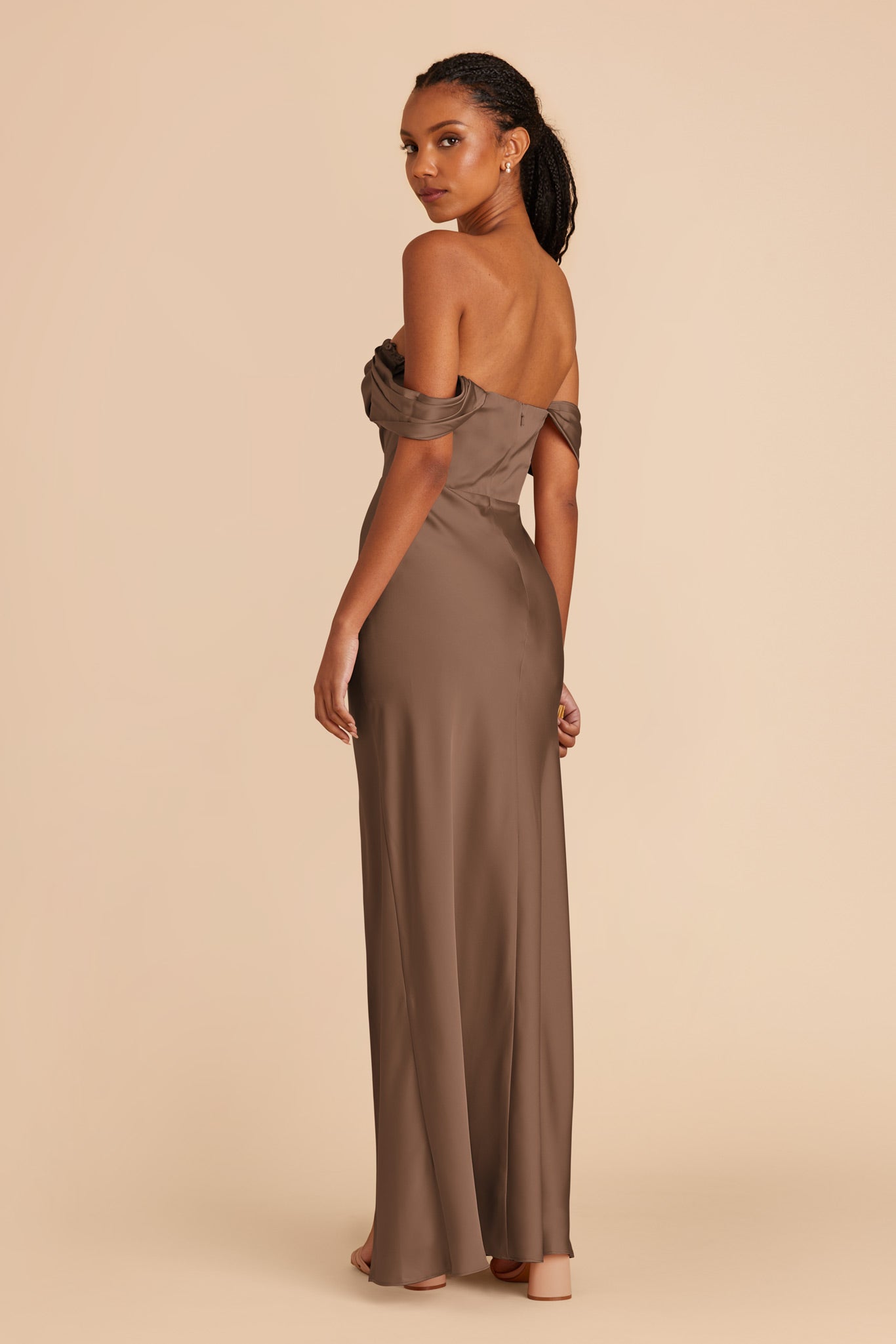 Mocha Mia Convertible Matte Satin Dress by Birdy Grey