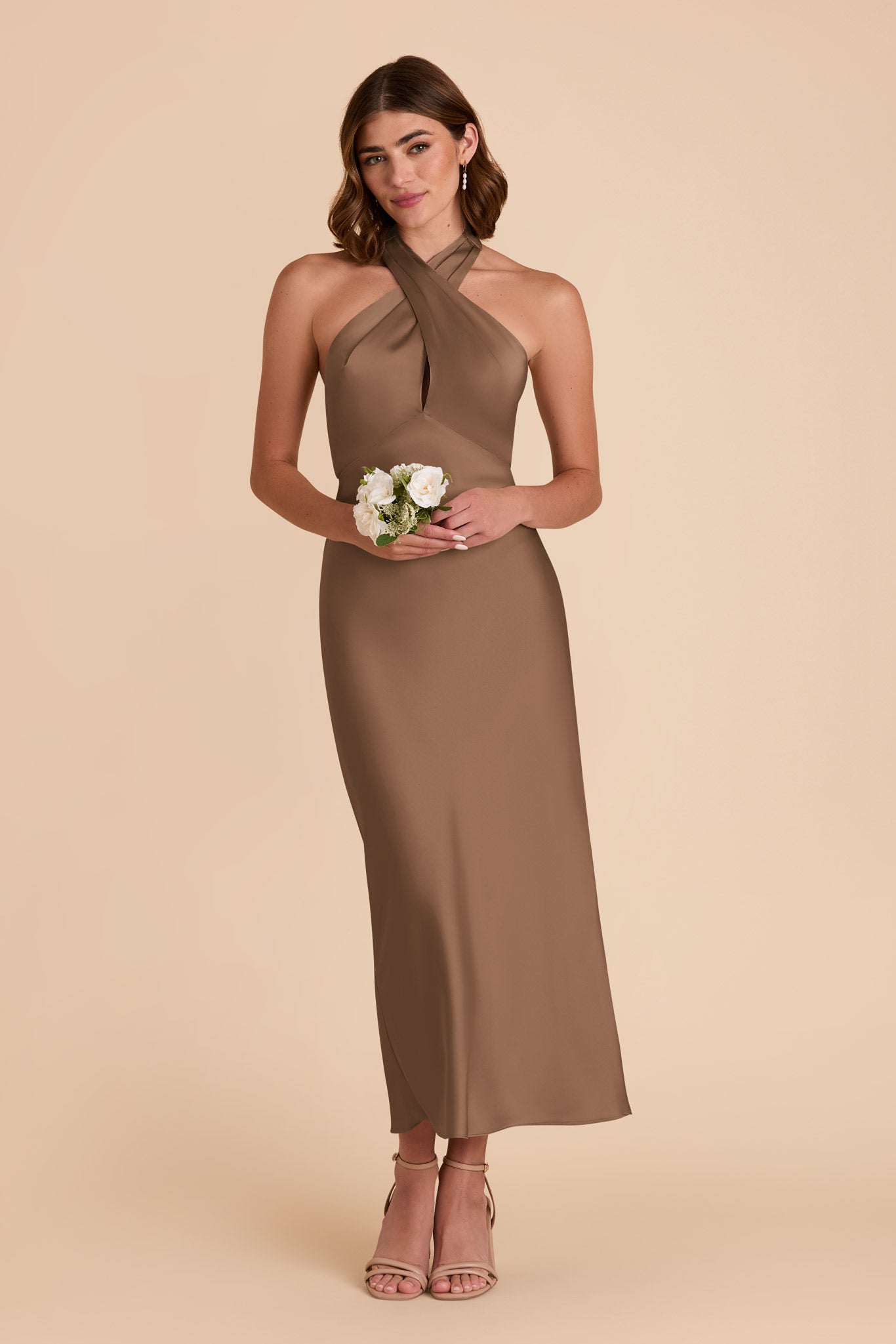 Mocha Monique Matte Satin Dress by Birdy Grey