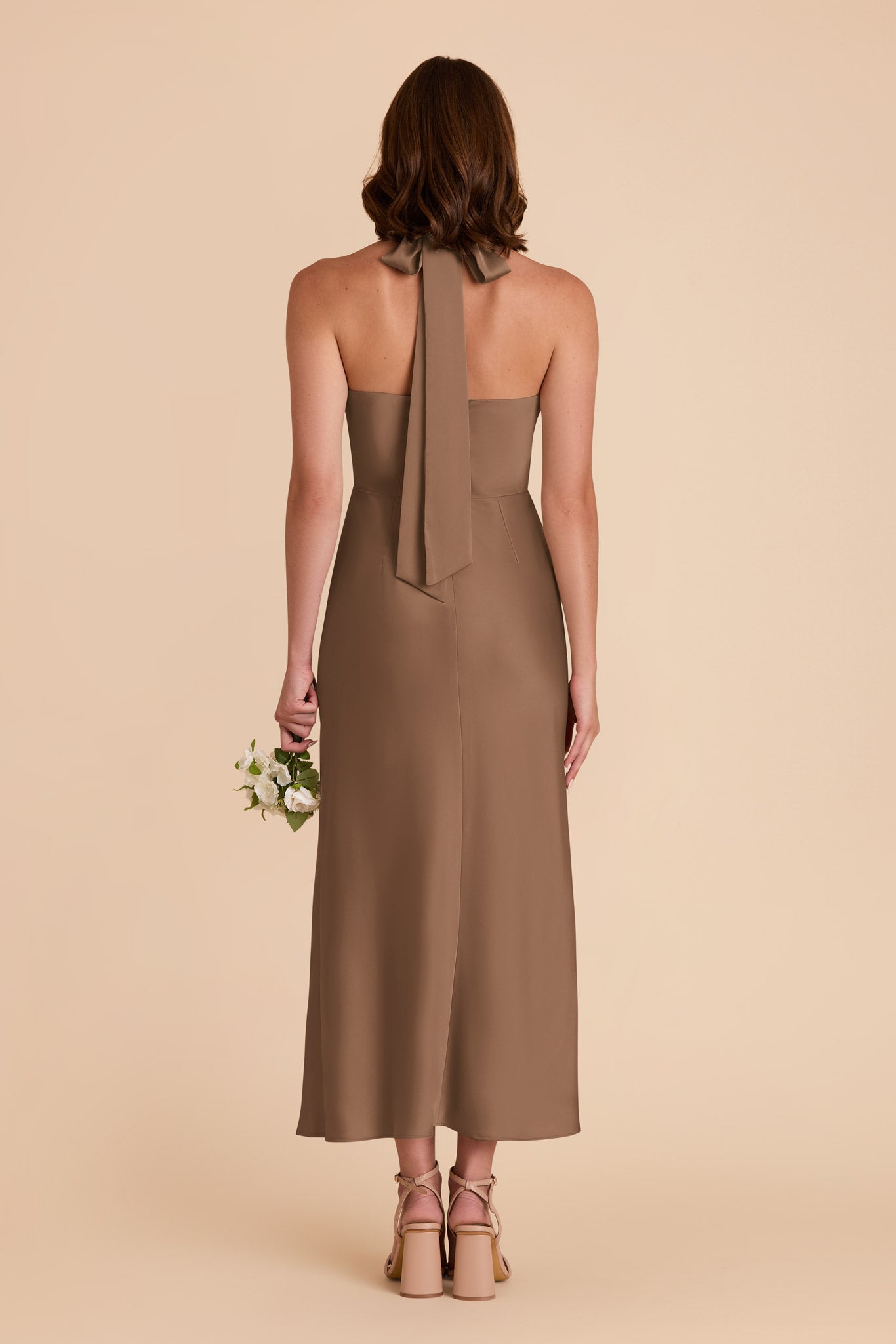 Mocha Monique Matte Satin Dress by Birdy Grey