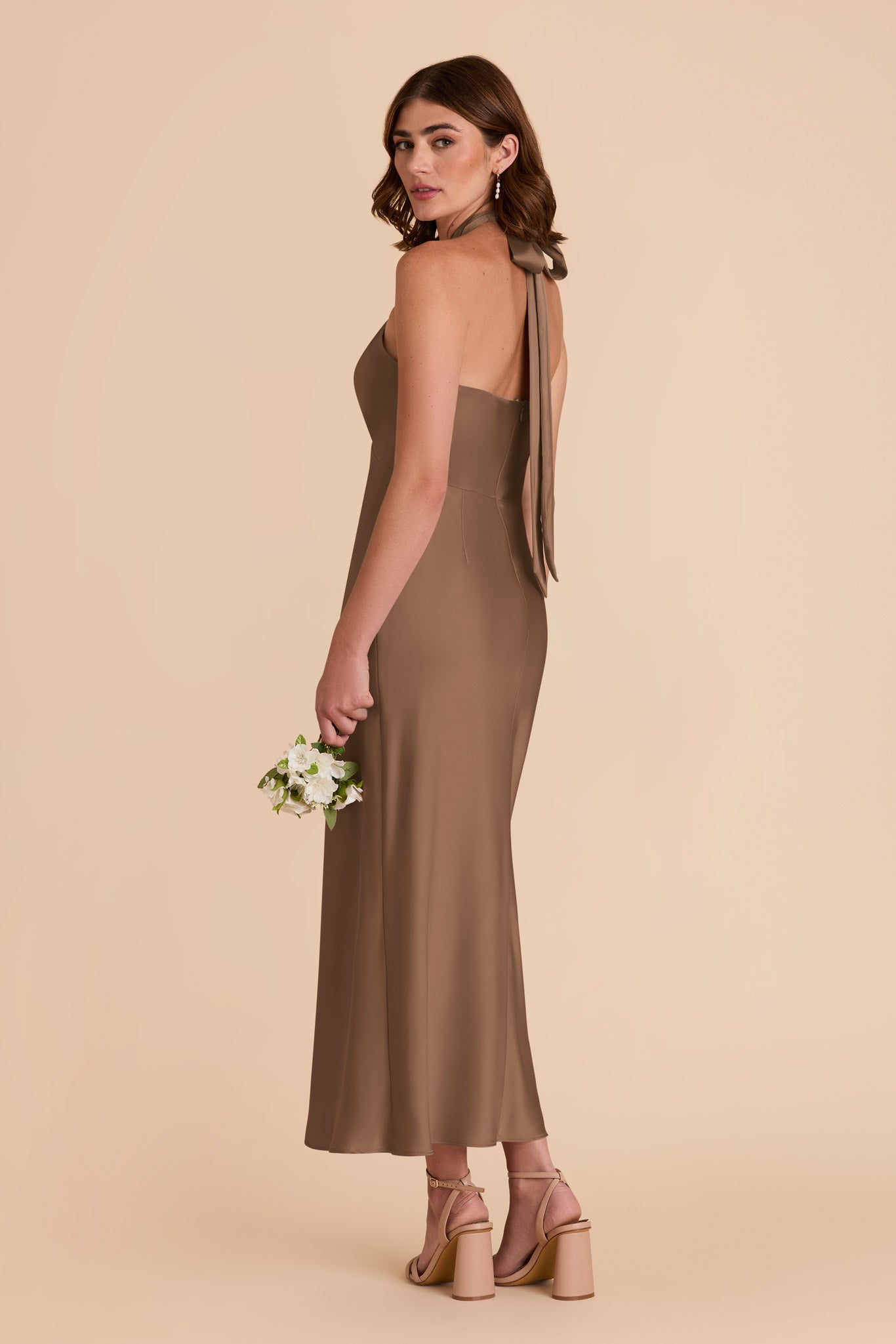 Mocha Monique Matte Satin Dress by Birdy Grey