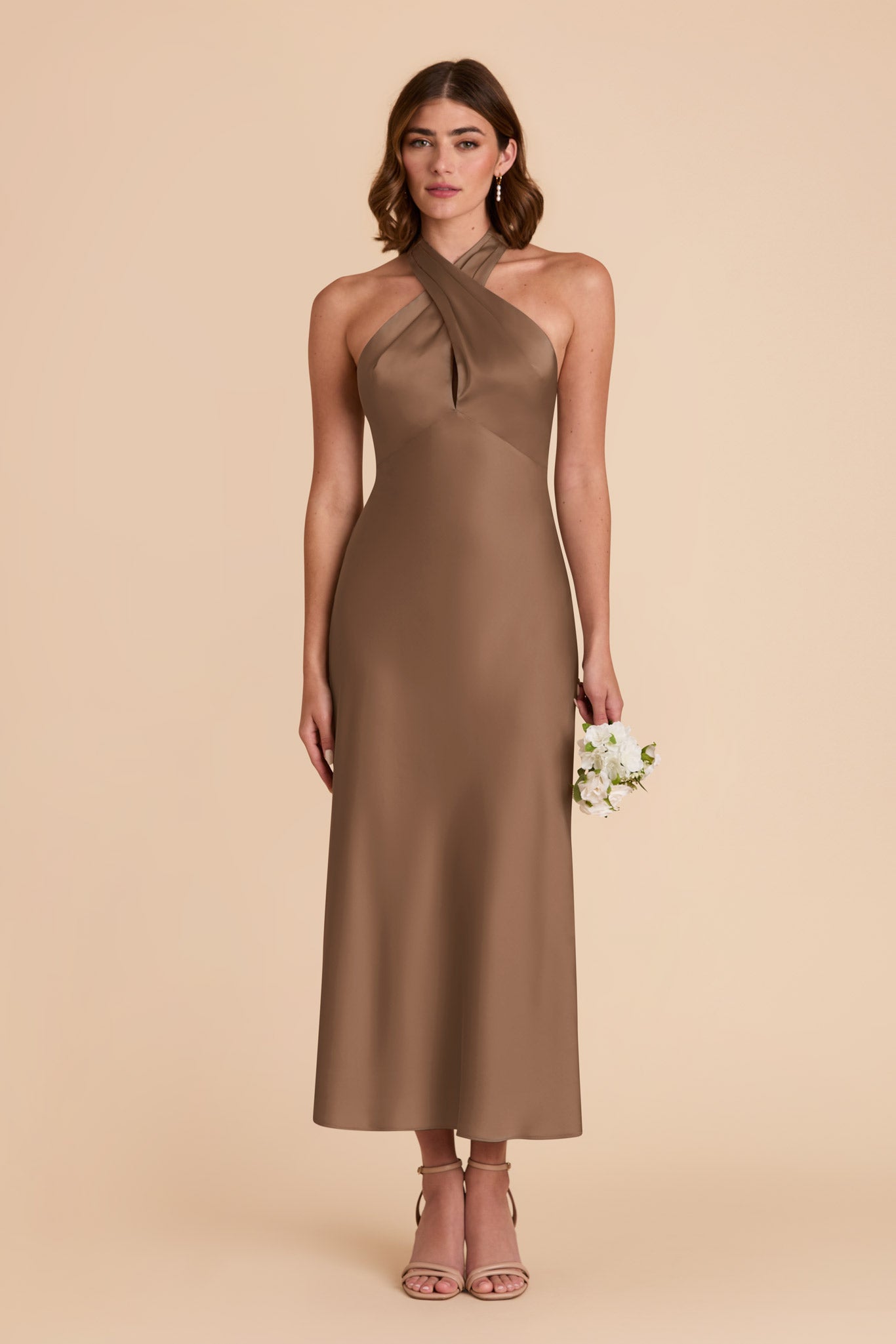 Mocha Monique Matte Satin Dress by Birdy Grey