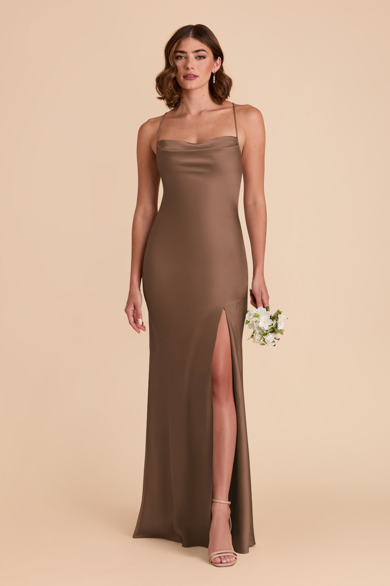 Mocha Olivia Matte Satin Dress by Birdy Grey