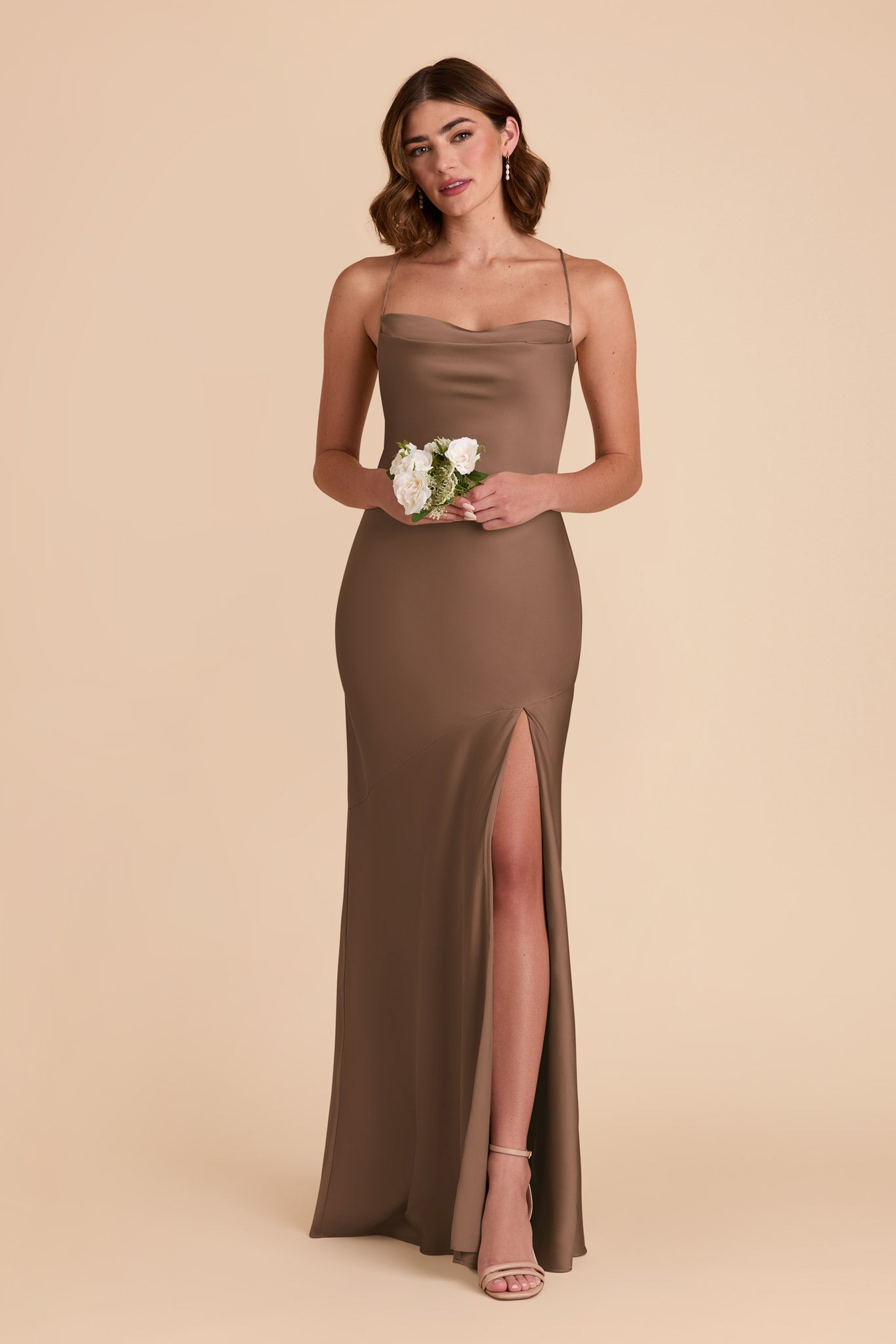 Mocha Olivia Matte Satin Dress by Birdy Grey