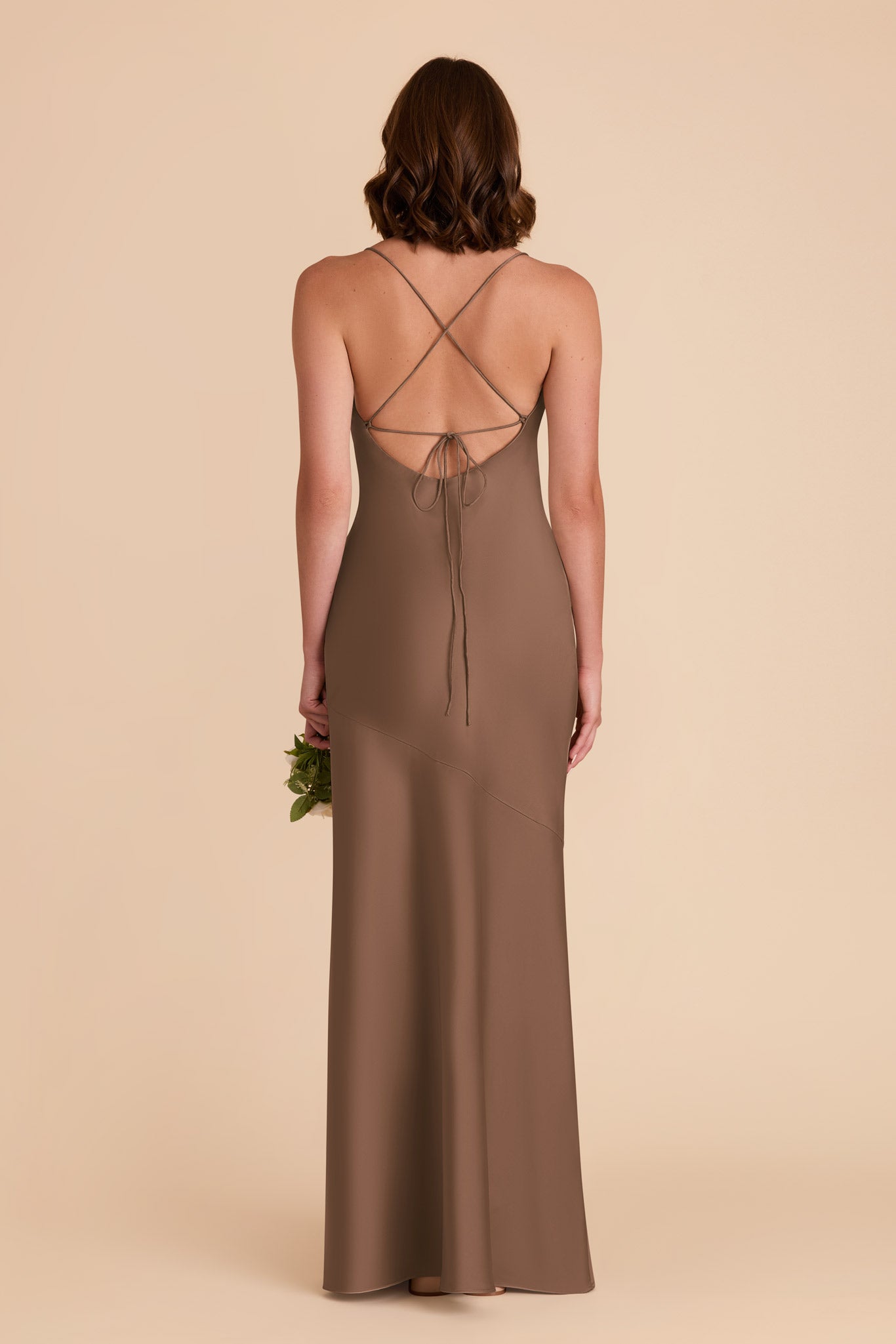 Mocha Olivia Matte Satin Dress by Birdy Grey