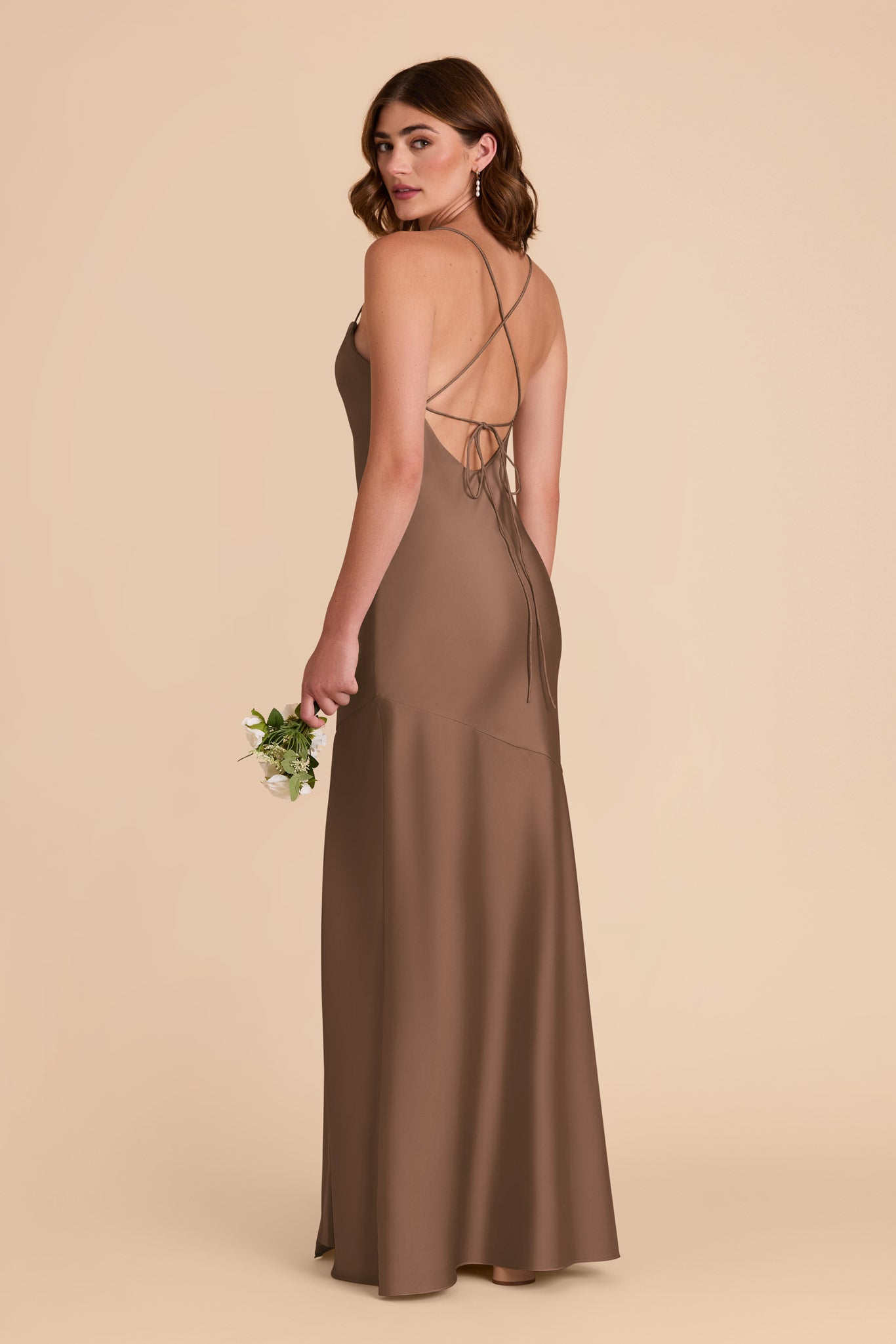 Mocha Olivia Matte Satin Dress by Birdy Grey