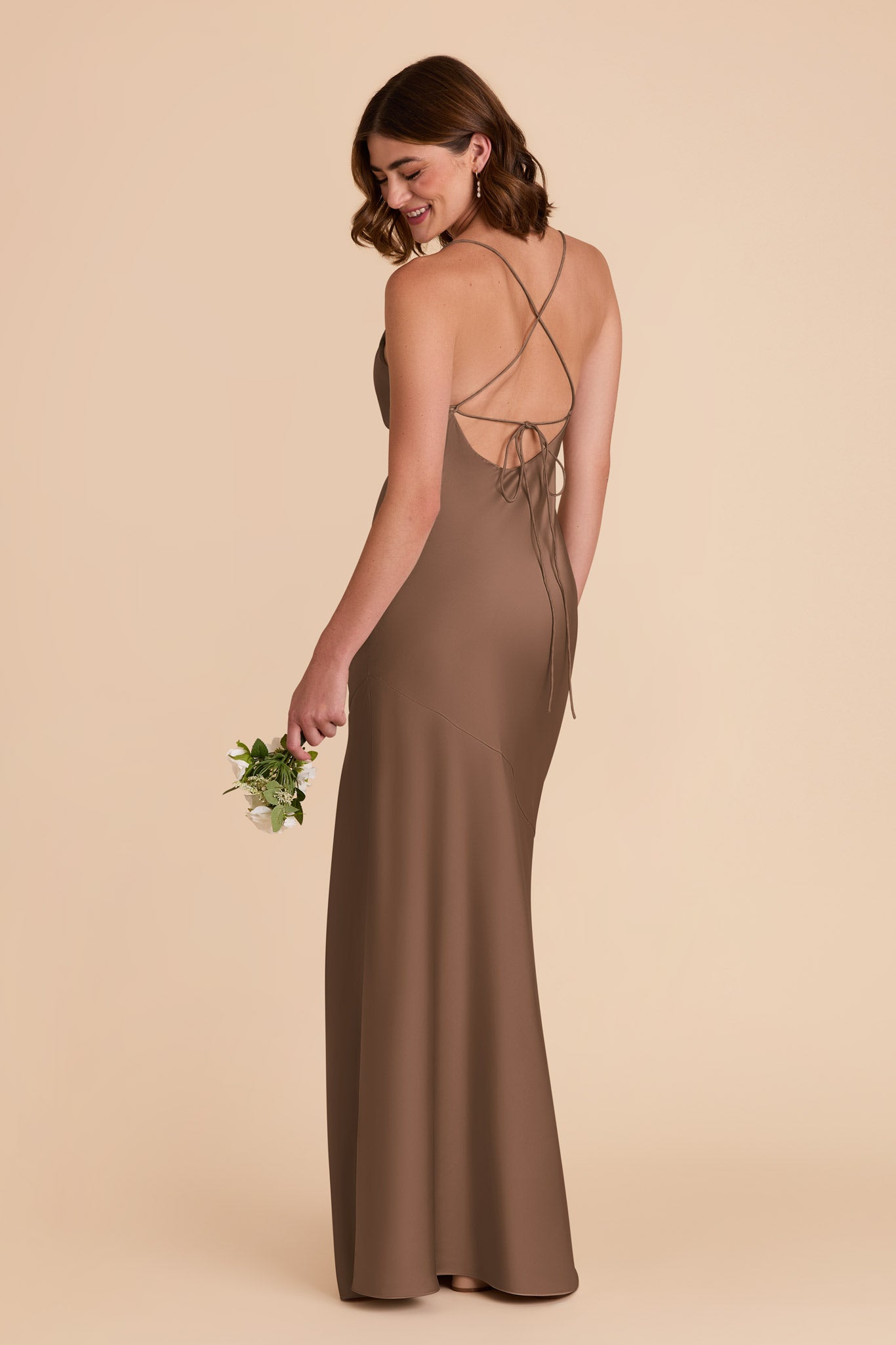 Mocha Olivia Matte Satin Dress by Birdy Grey