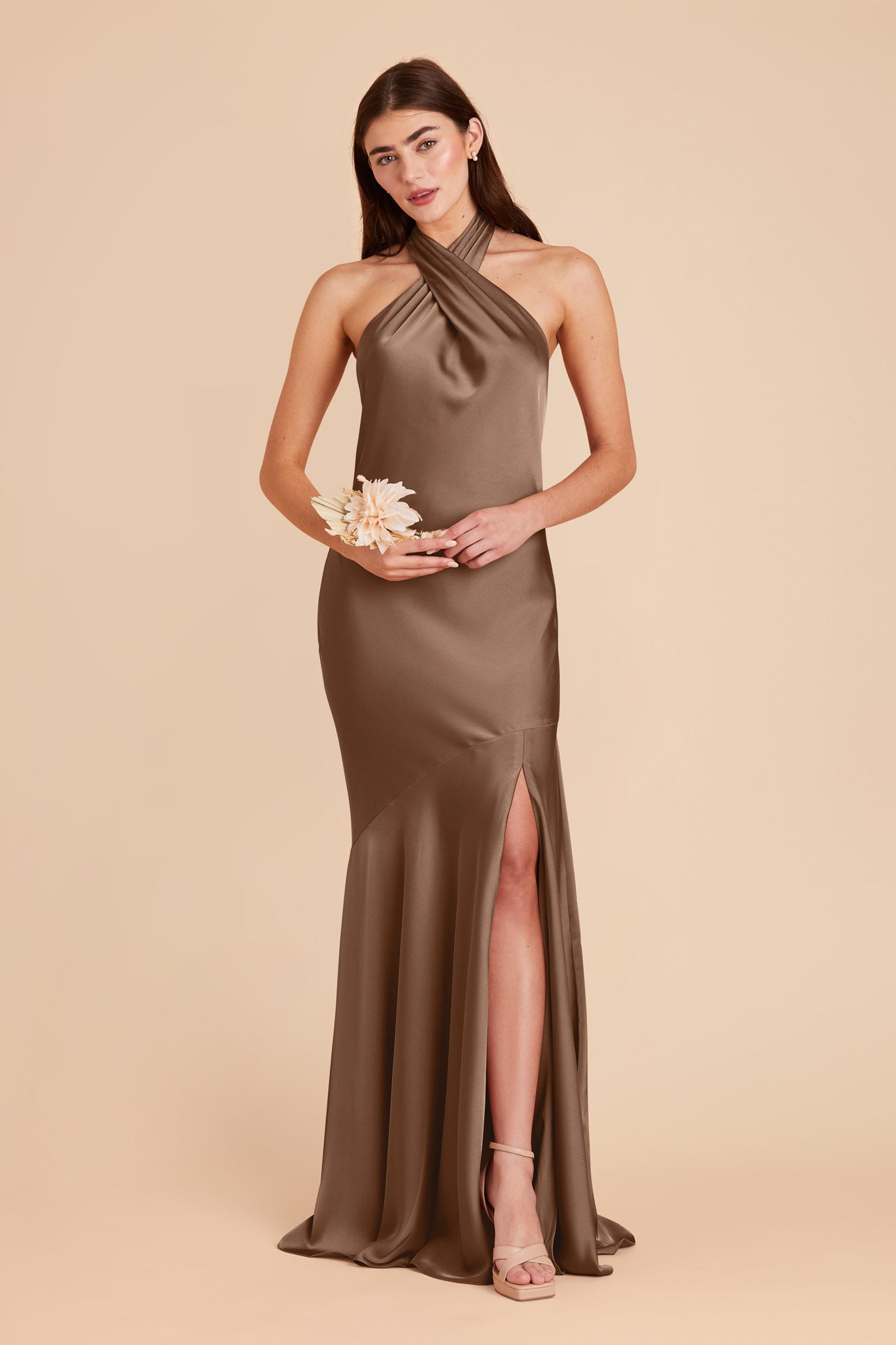 Mocha Stephanie Matte Satin Dress by Birdy Grey