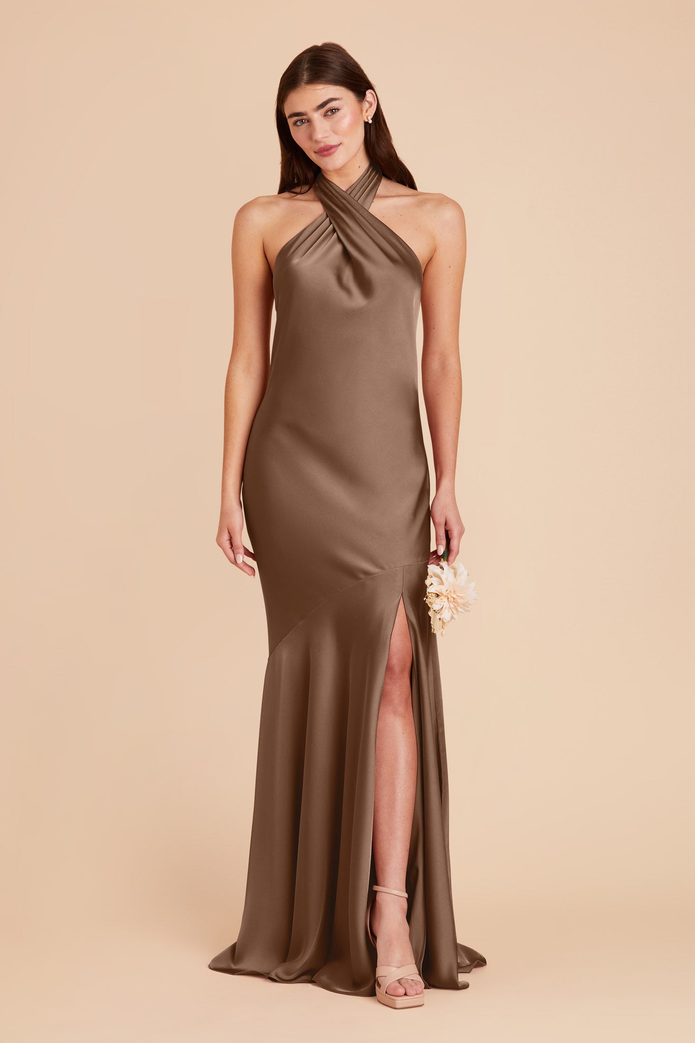 Mocha Stephanie Matte Satin Dress by Birdy Grey