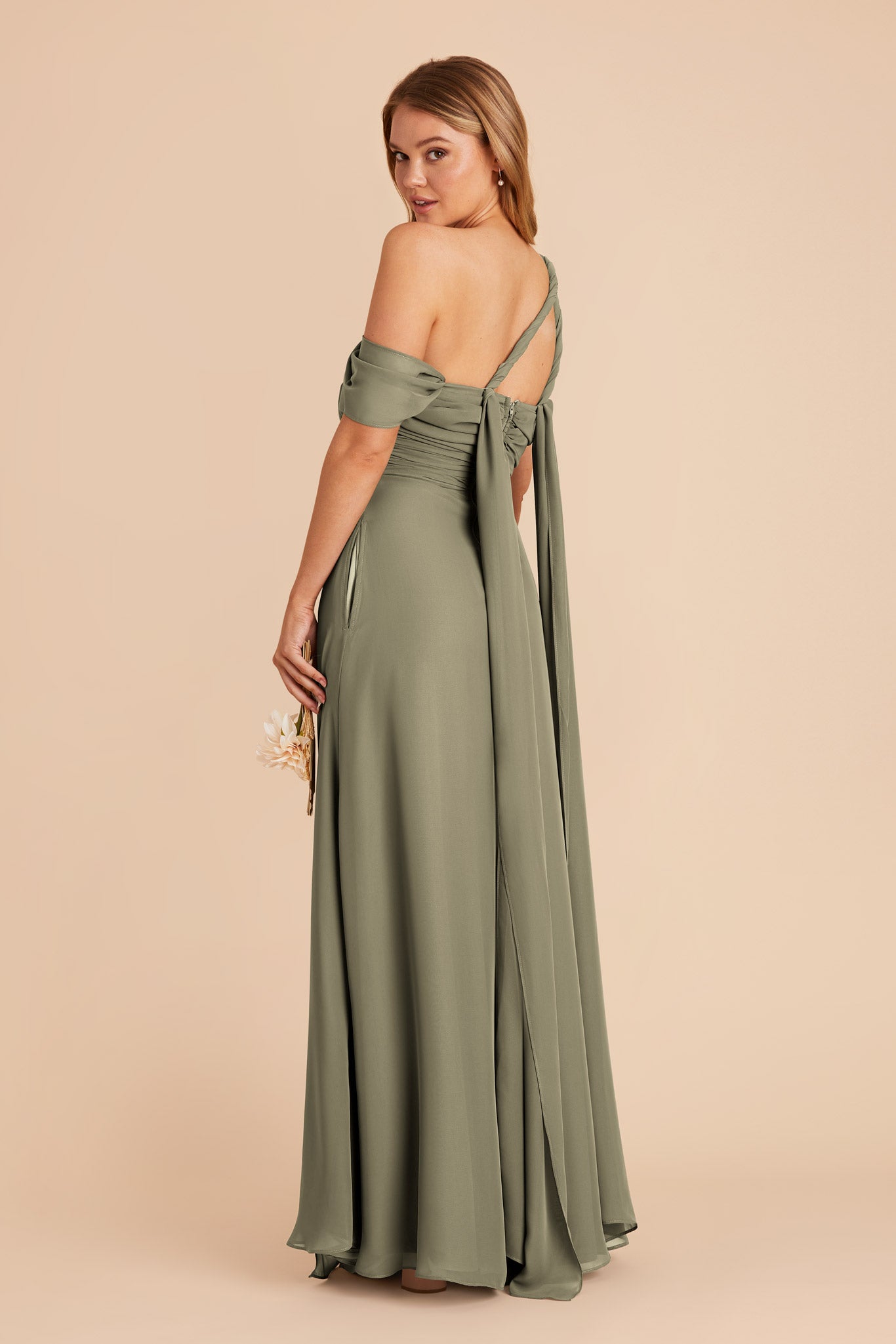 Moss Green Cara Chiffon Dress by Birdy Grey