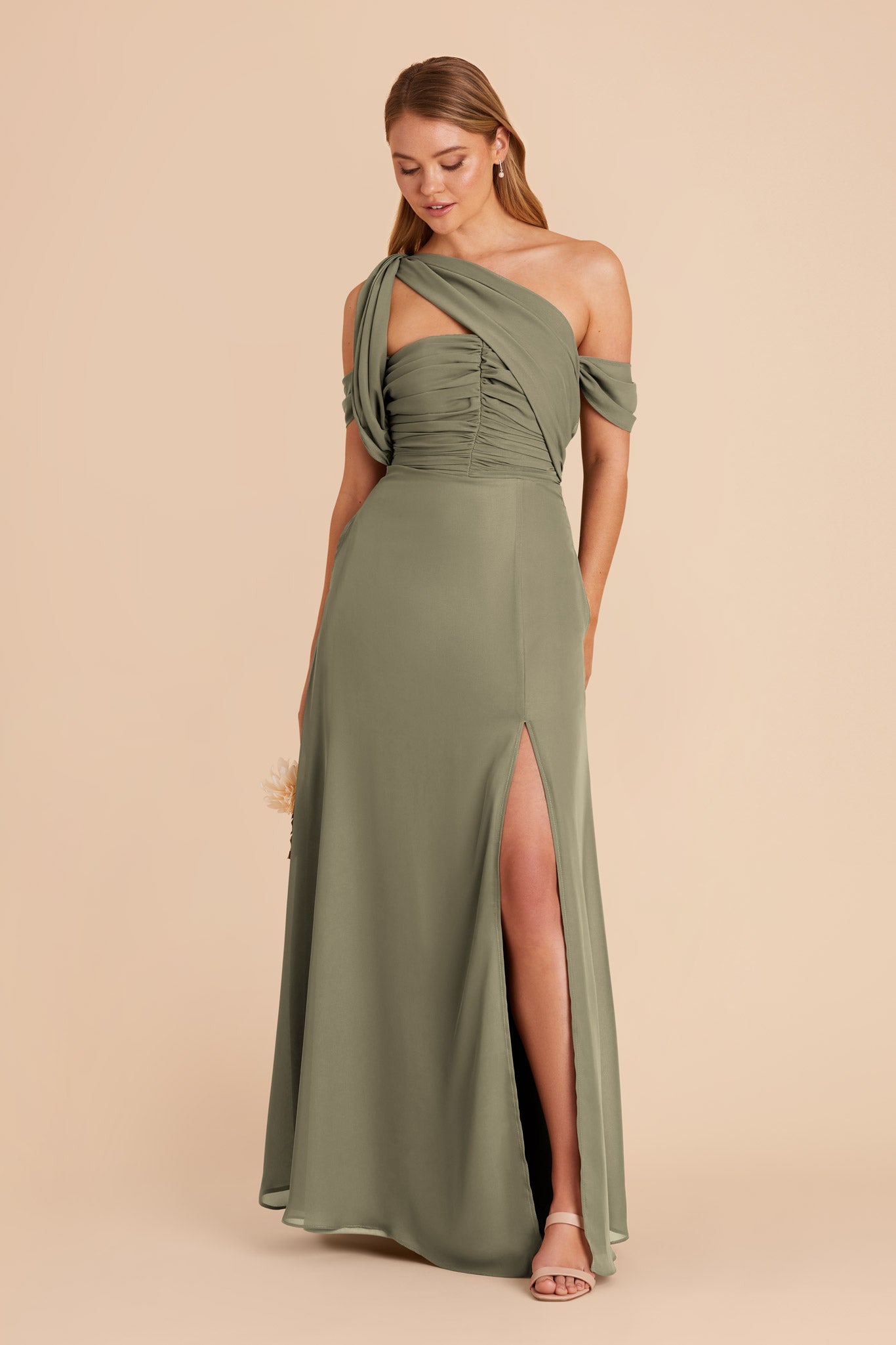 Moss Green Cara Chiffon Dress by Birdy Grey