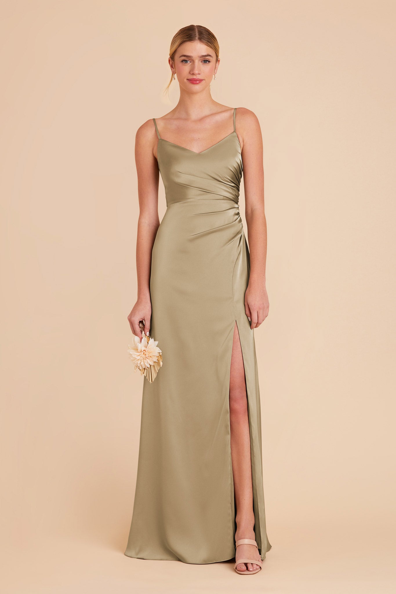 Moss Green Catherine Matte Satin Dress by Birdy Grey