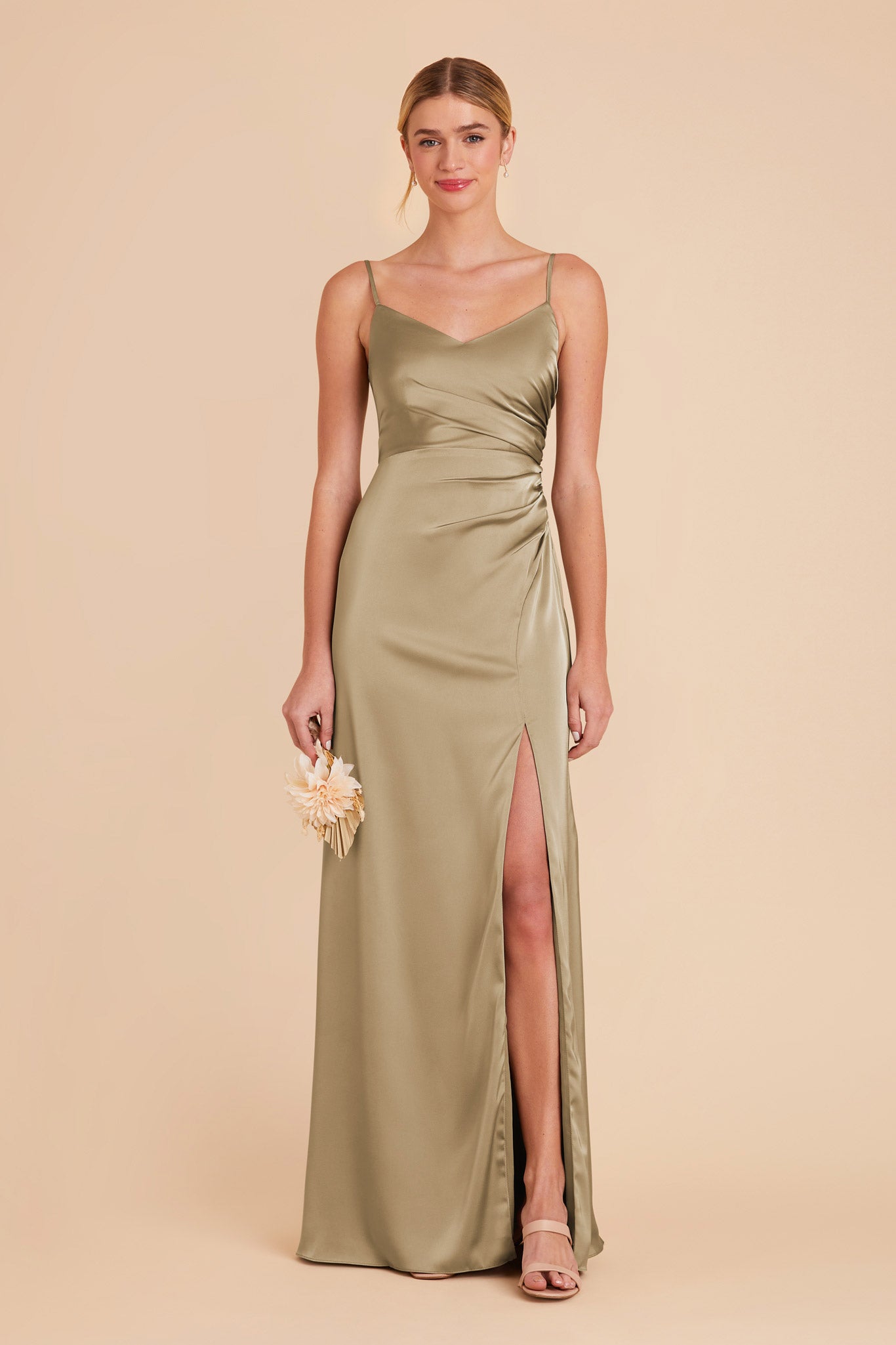 Moss Green Catherine Matte Satin Dress by Birdy Grey