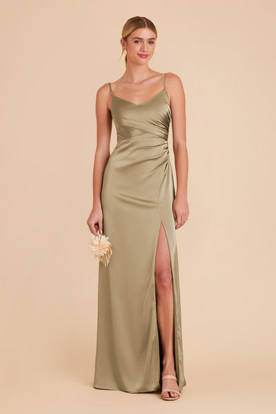 Moss Green Catherine Matte Satin Dress by Birdy Grey