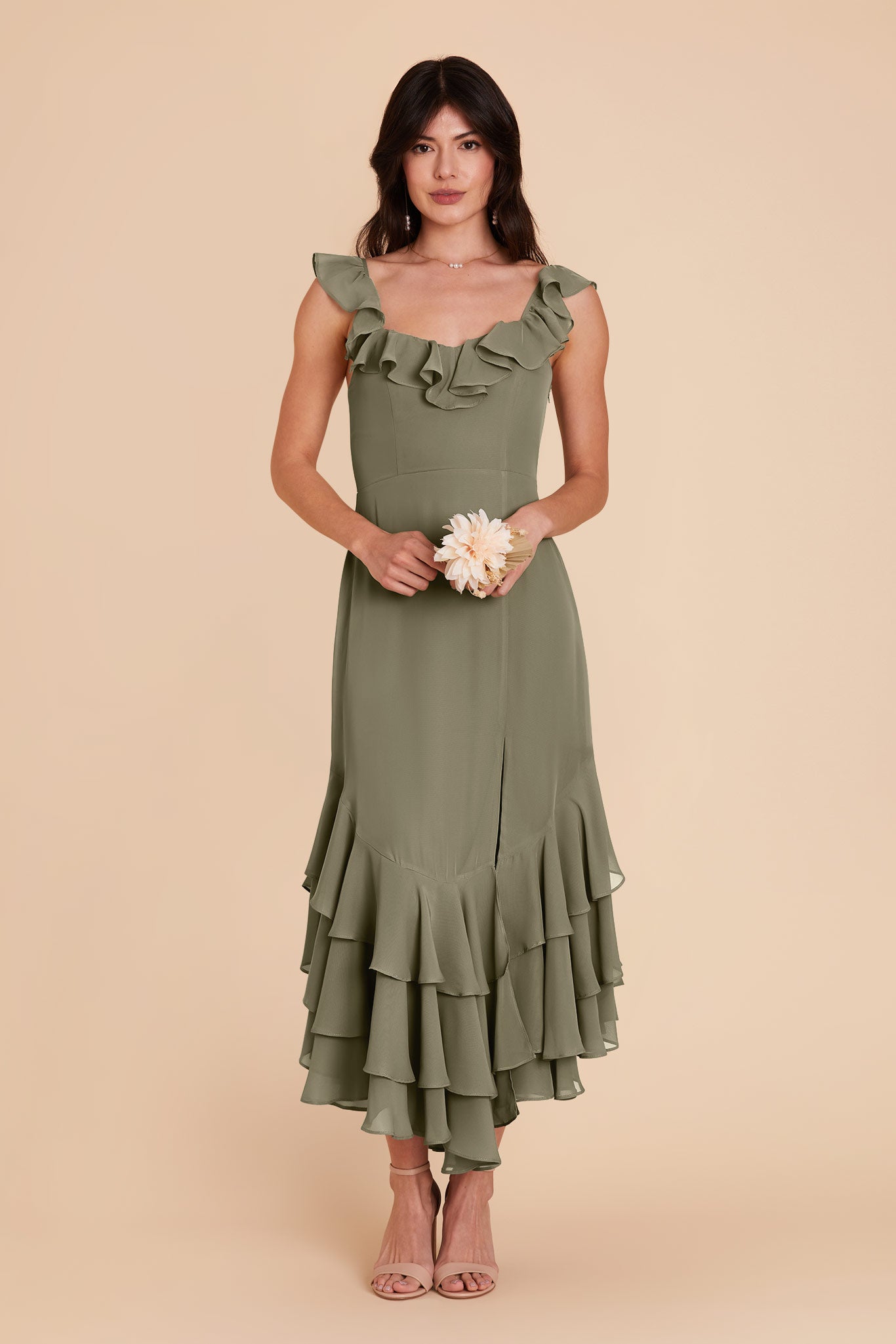 Moss Green Ginny Chiffon Dress by Birdy Grey