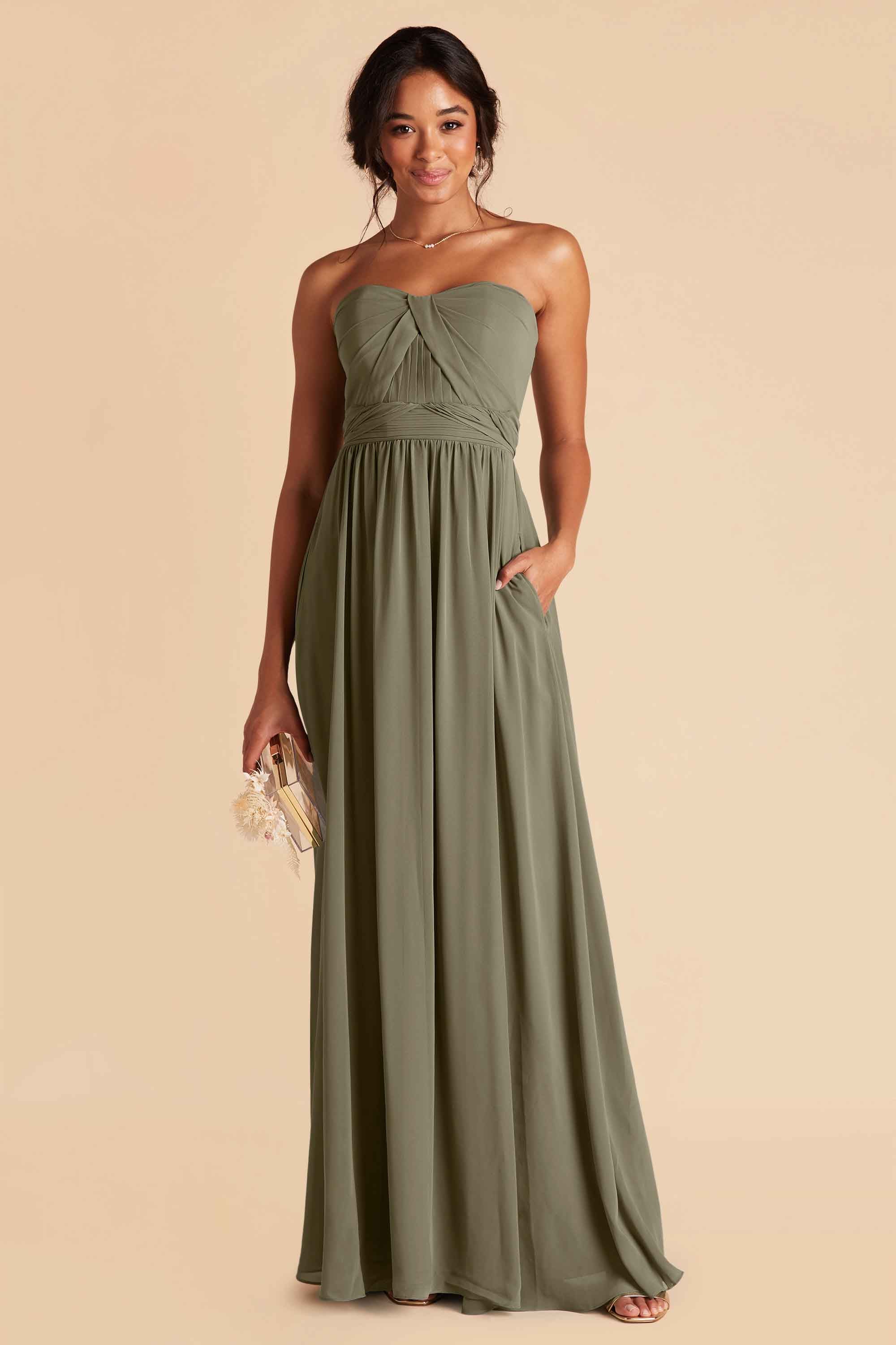 Grace convertible bridesmaid dress in Moss Green Chiffon by Birdy Grey