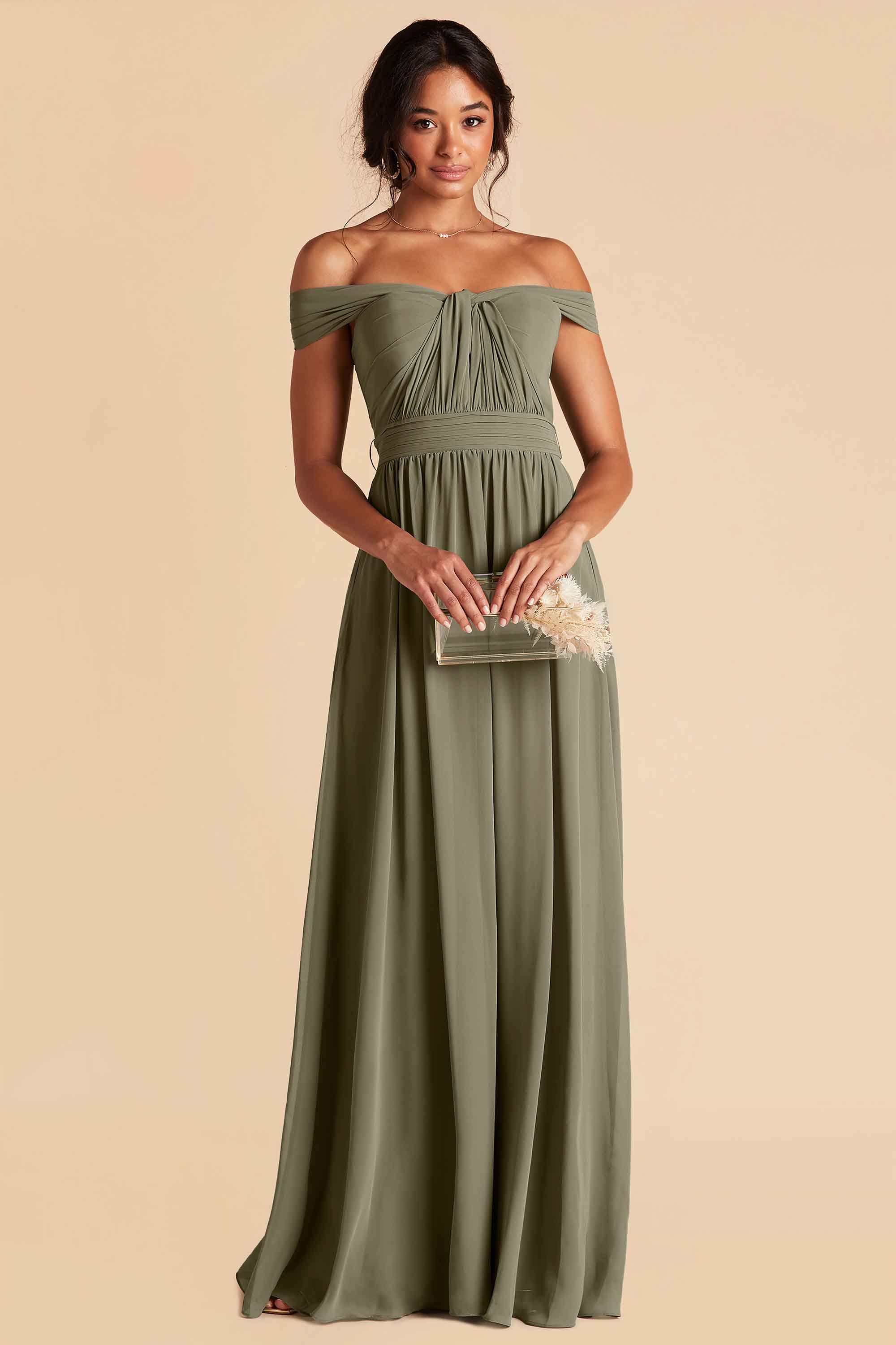 Grace convertible bridesmaid dress in Moss Green Chiffon by Birdy Grey