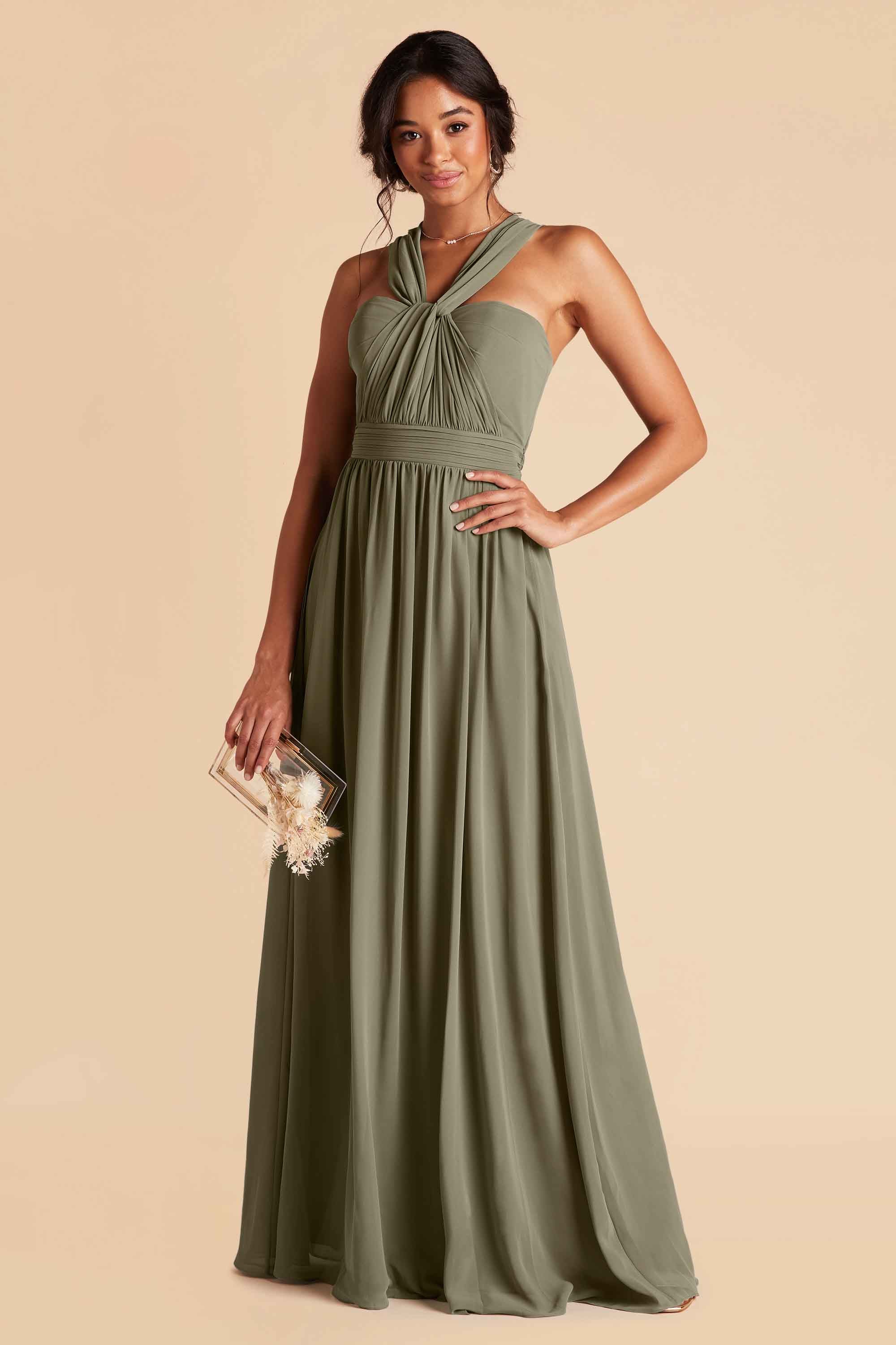 Grace convertible bridesmaid dress in Moss Green Chiffon by Birdy Grey