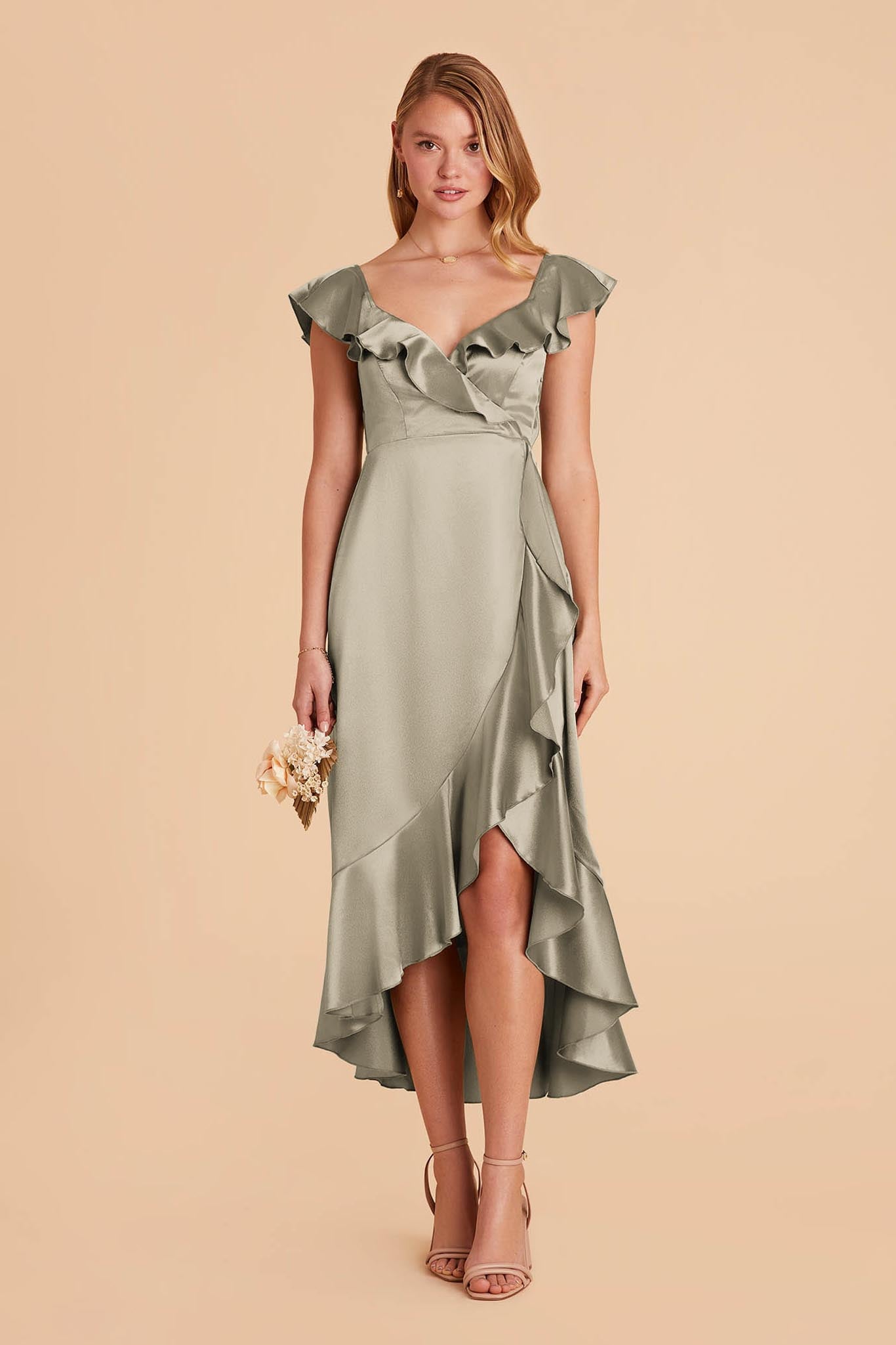 Moss Green James Satin Midi Dress by Birdy Grey