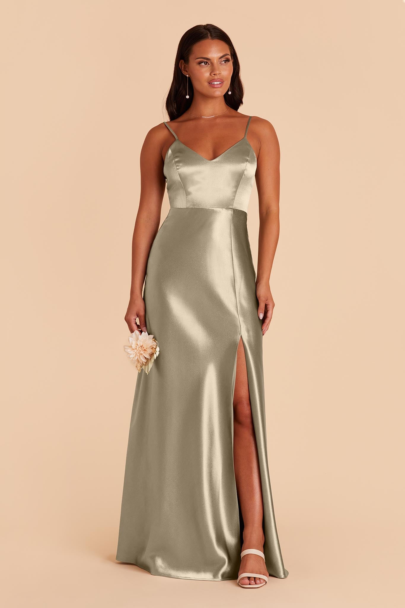 Jay Satin Bridesmaid Dress in Moss Green Birdy Grey