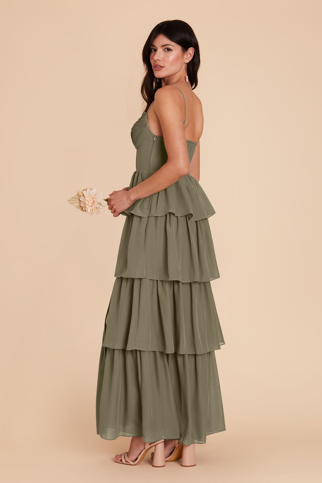 Moss Green Lola Chiffon Dress by Birdy Grey