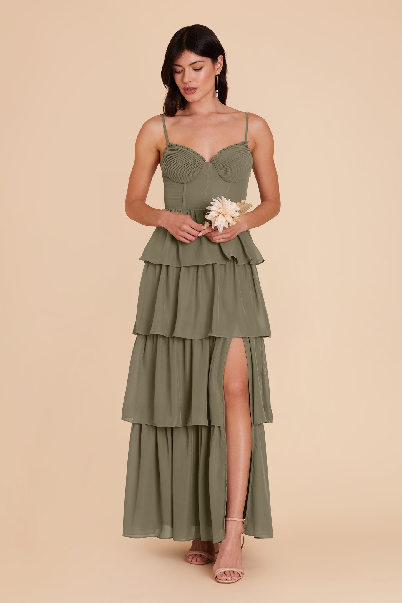 Moss Green Lola Chiffon Dress by Birdy Grey