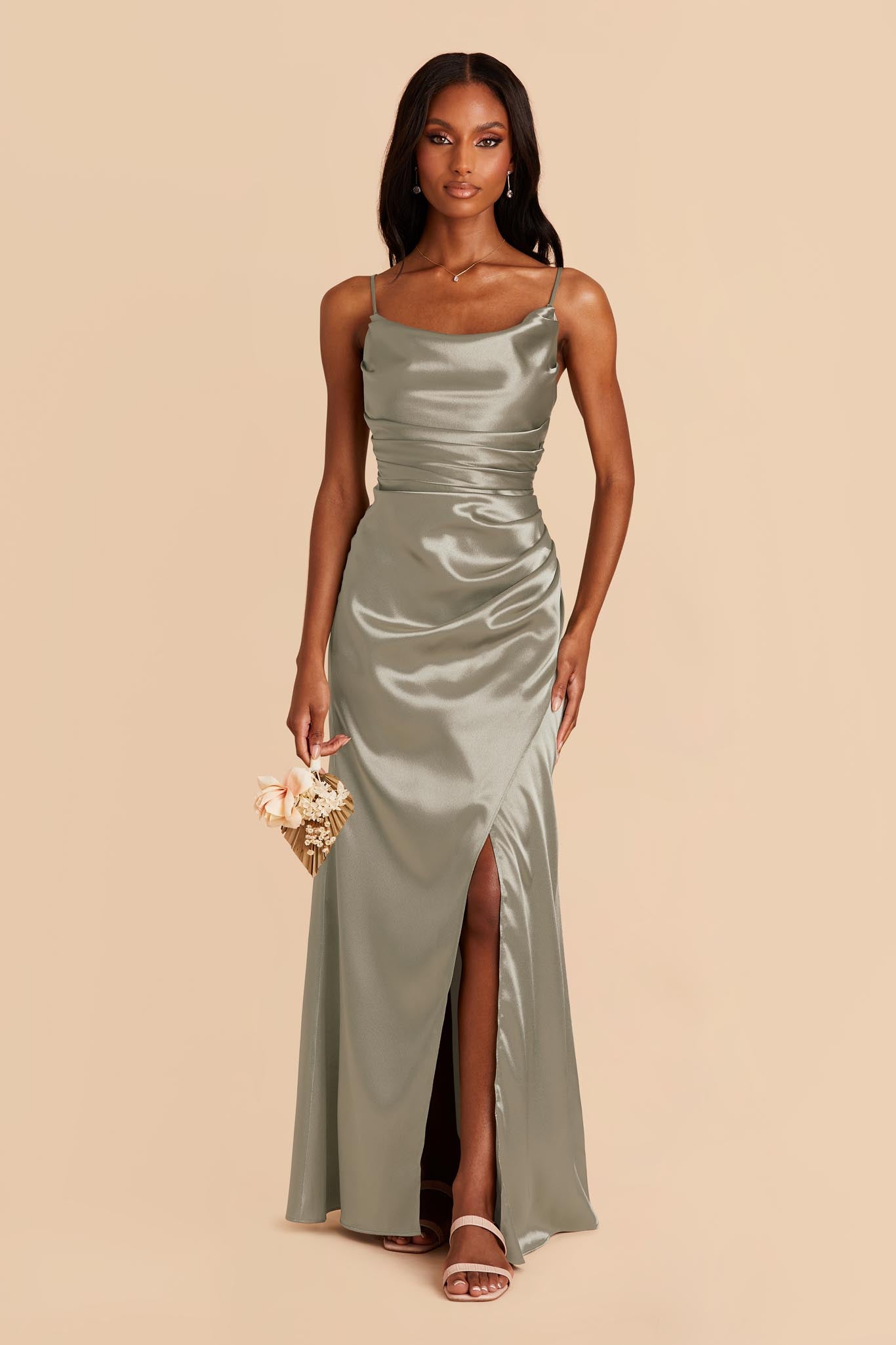 Green cowl shop neck satin dress