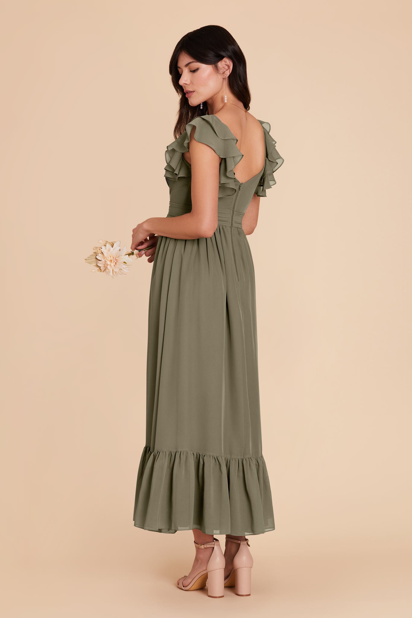 Moss Green michelle Chiffon Dress by Birdy Grey