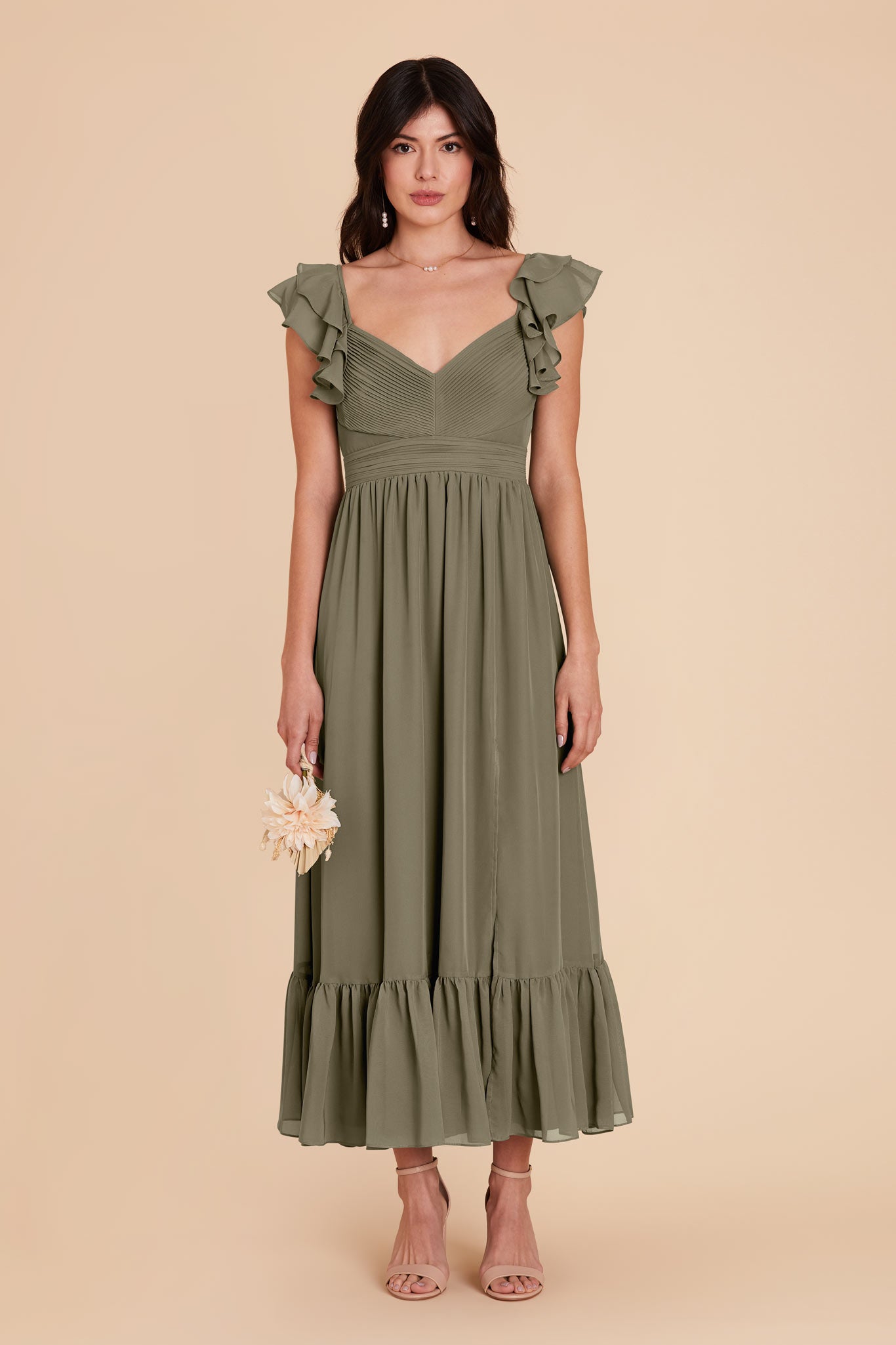 Moss Green michelle Chiffon Dress by Birdy Grey