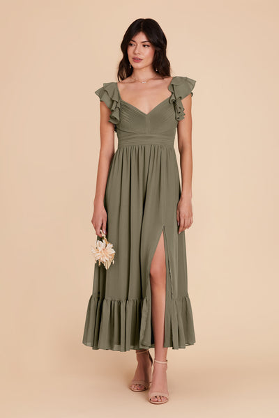 Moss Green michelle Chiffon Dress by Birdy Grey