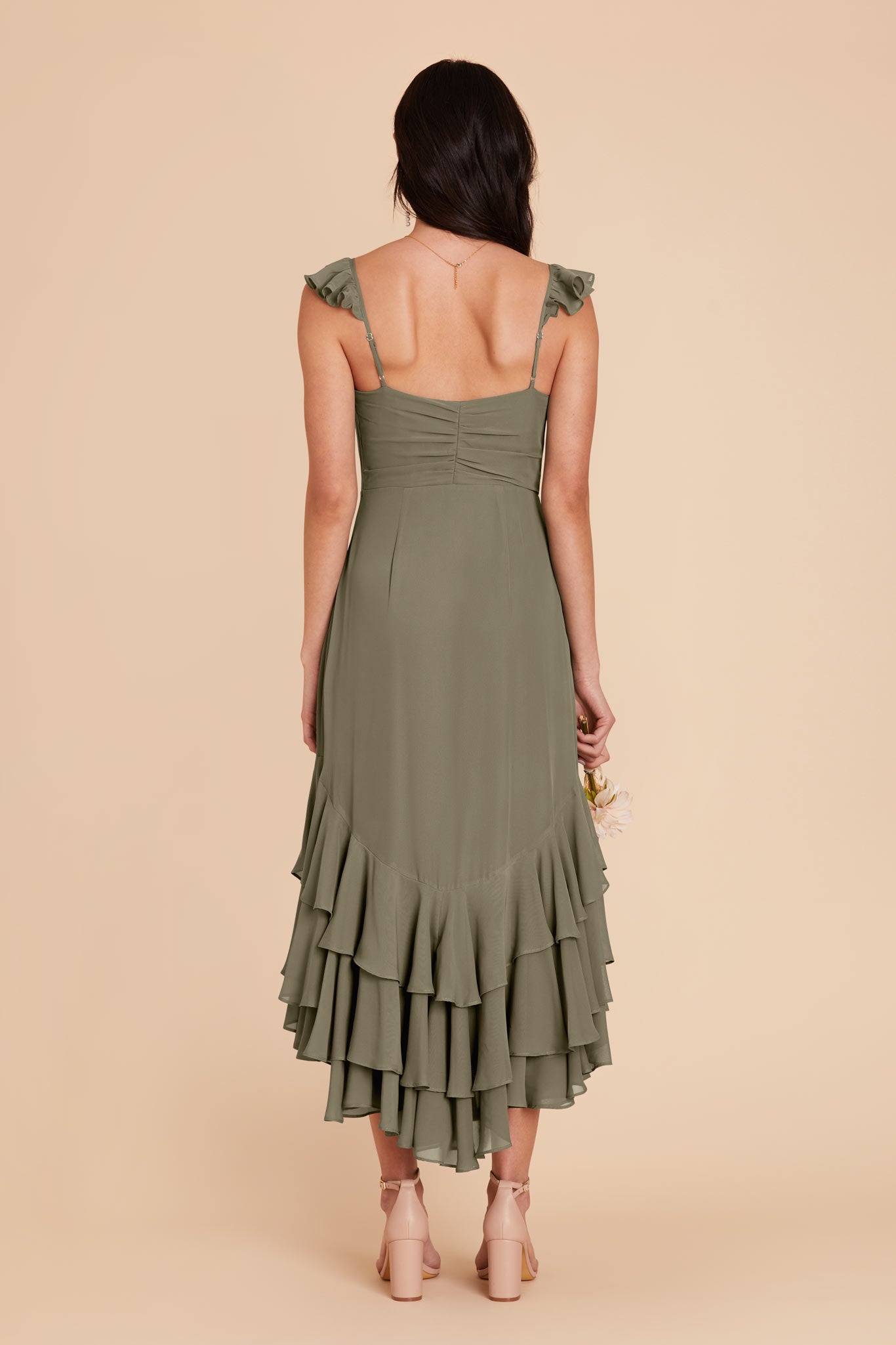 Moss Green michelle Chiffon Dress by Birdy Grey