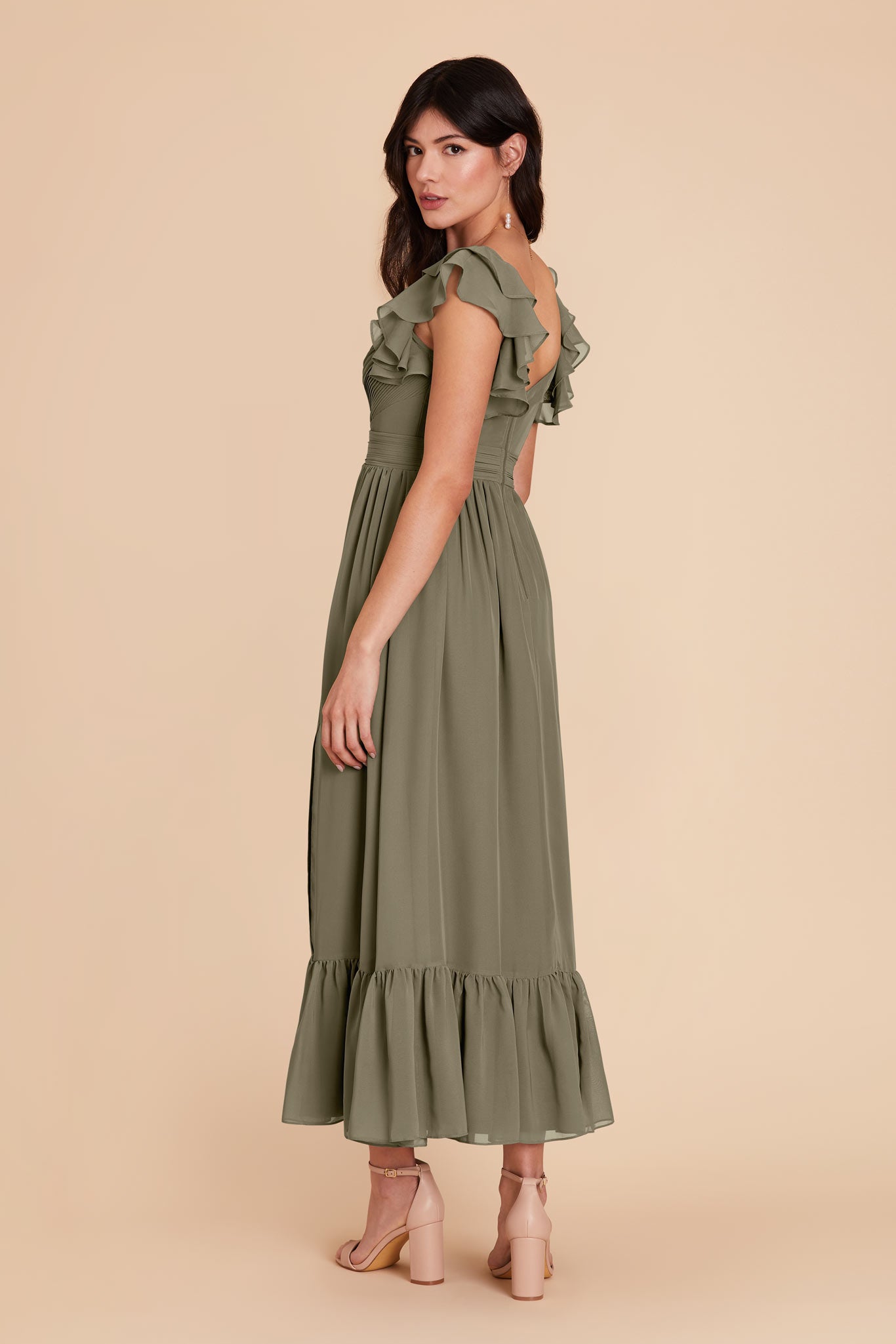 Moss Green michelle Chiffon Dress by Birdy Grey