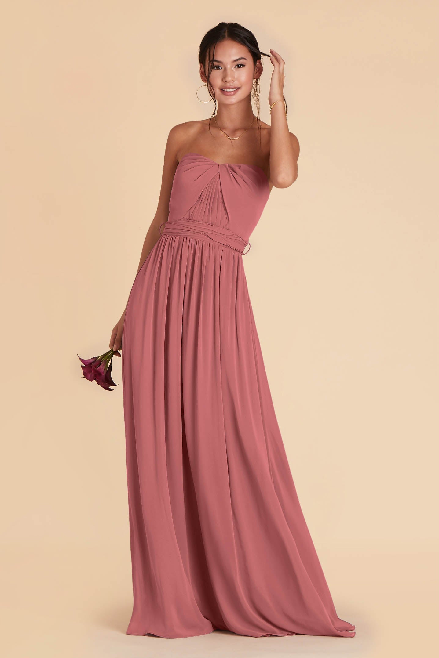 Grace convertible bridesmaid dress in Mulberry Chiffon by Birdy Grey, front view