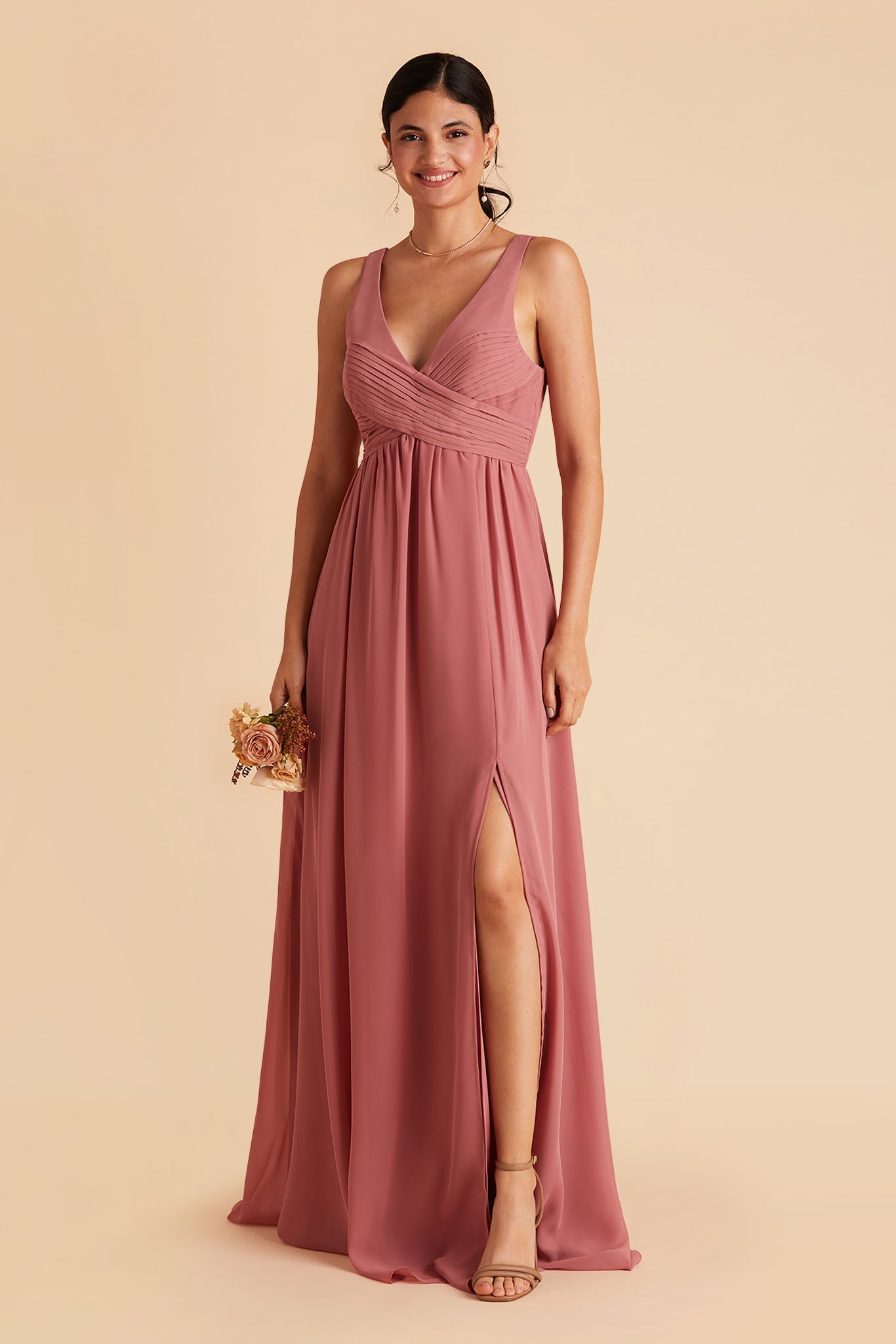 Laurie Empire maternity bridesmaid dress with slit in mulberry by Birdy Grey, front view