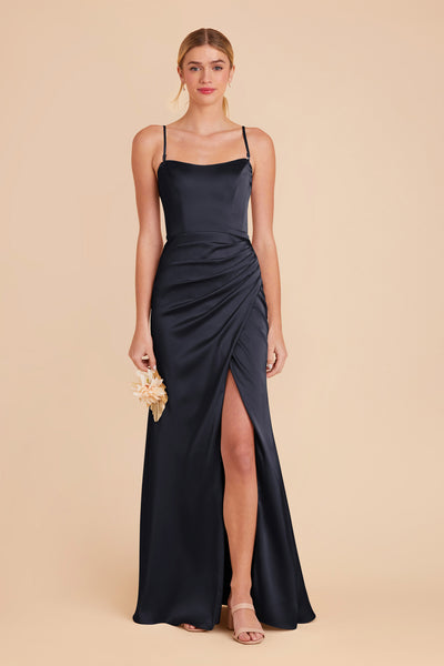 Navy Anne Matte Satin Dress by Birdy Grey