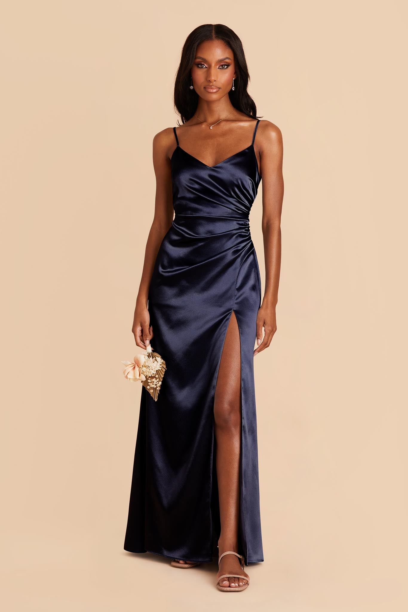 Navy satin ball gown best sale