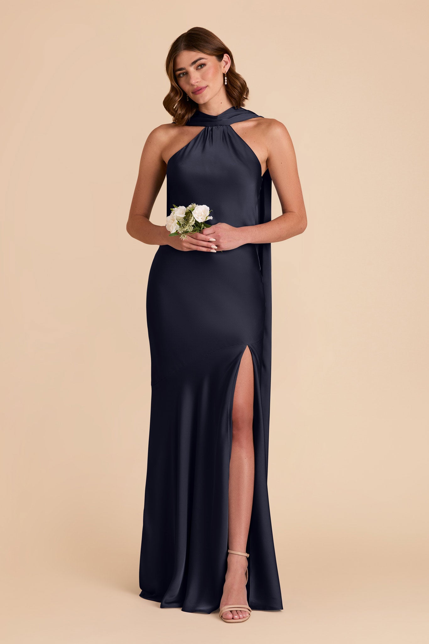 Navy Eileen Matte Satin Dress by Birdy Grey