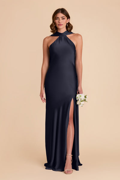 Navy Eileen Matte Satin Dress by Birdy Grey