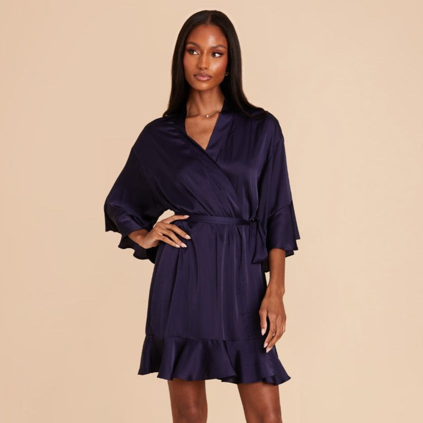 Kenny Navy Ruffle Satin Robe