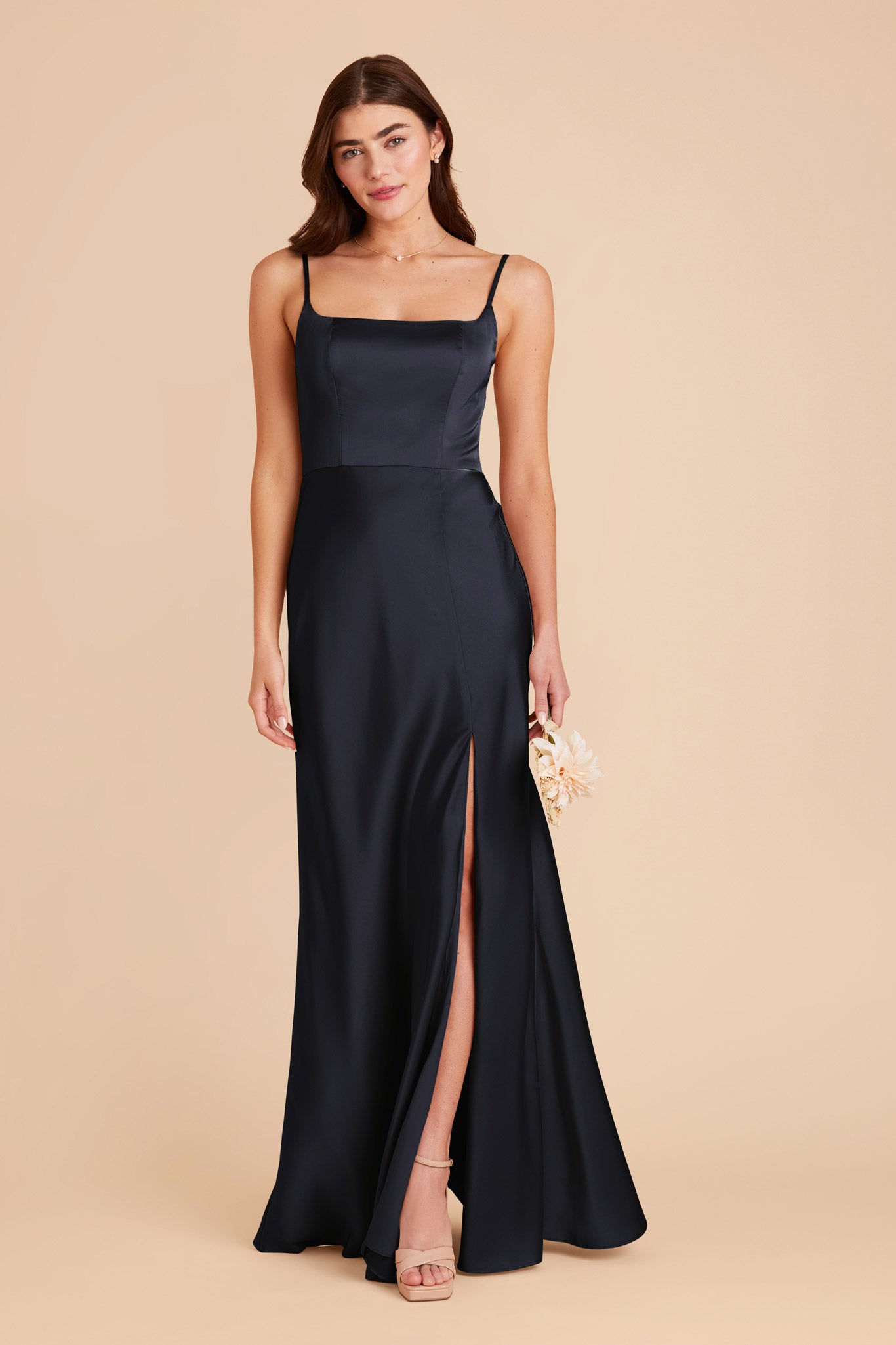 Navy Mai Matte Satin Dress by Birdy Grey