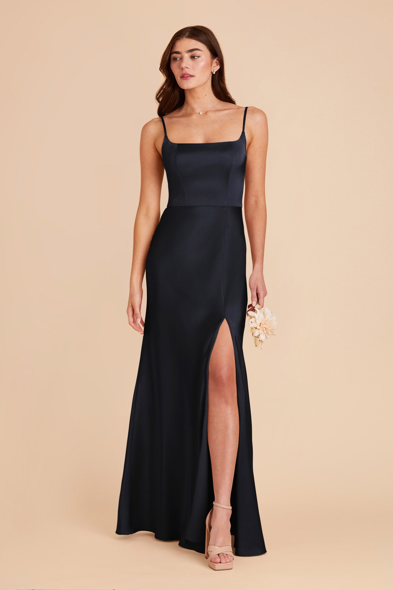 Navy Mai Matte Satin Dress by Birdy Grey